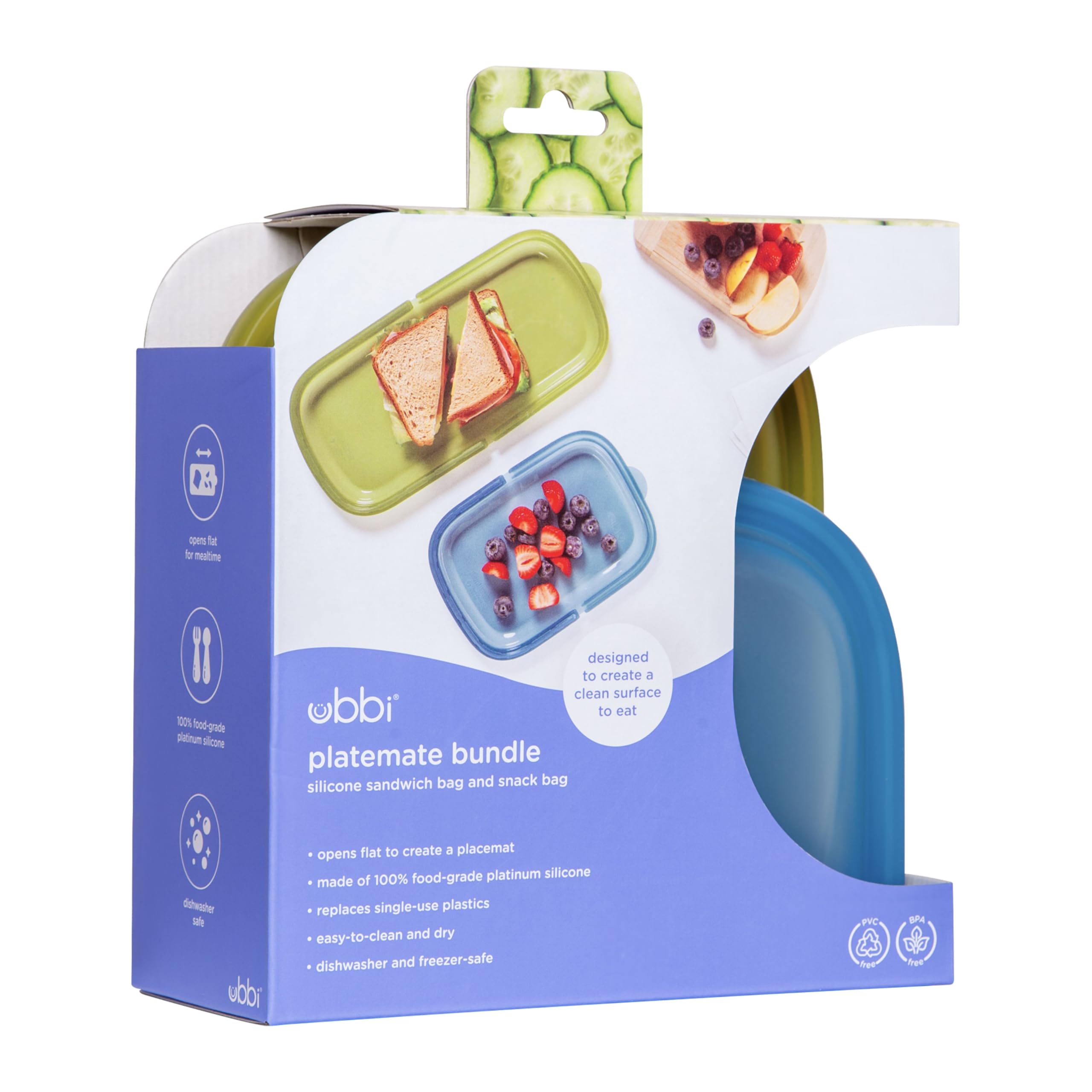 Ubbi Platemate Reusable Silicone Storage Bag, Smoothie Purple | Opens Flat as Placemat, Dishwasher & Freezer-Safe, Lunch Container, Leakproof Sandwich & Snack Bag, Easy to Clean, BPA-Free