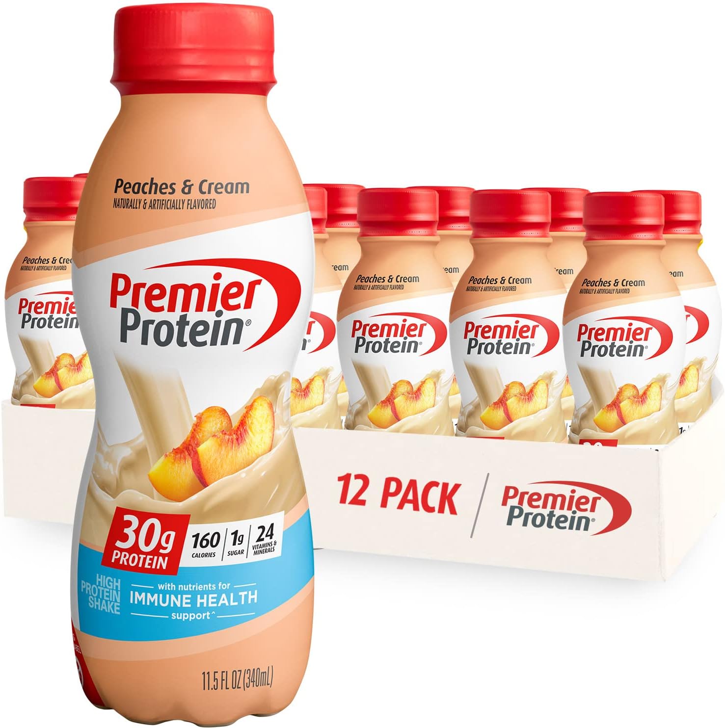 Premier Protein Shake 30g Protein 1g Sugar 24 Vitamins Minerals Nutrients Peaches Cream Vanilla Immune Health Support 138 Fl Oz 24 Pack