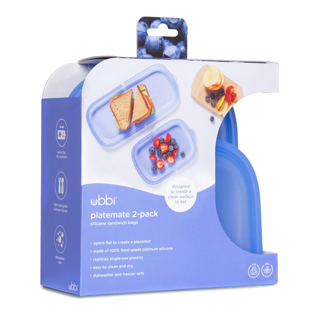 Ubbi Platemate Reusable Silicone Storage Bag, Smoothie Purple | Opens Flat as Placemat, Dishwasher & Freezer-Safe, Lunch Container, Leakproof Sandwich & Snack Bag, Easy to Clean, BPA-Free
