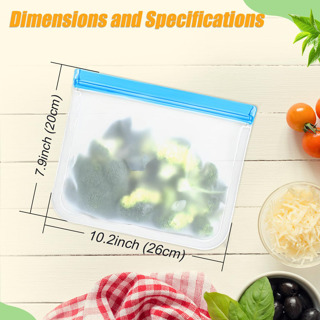 Reusable Silicone Food Storage Bags, 10 Pack 4 Size Leak proof Dishwasher Safe Reusable Freezer Bags for Food Storage Containers, Lunch Bag for Sandwich, Marinate Meat, Fruit