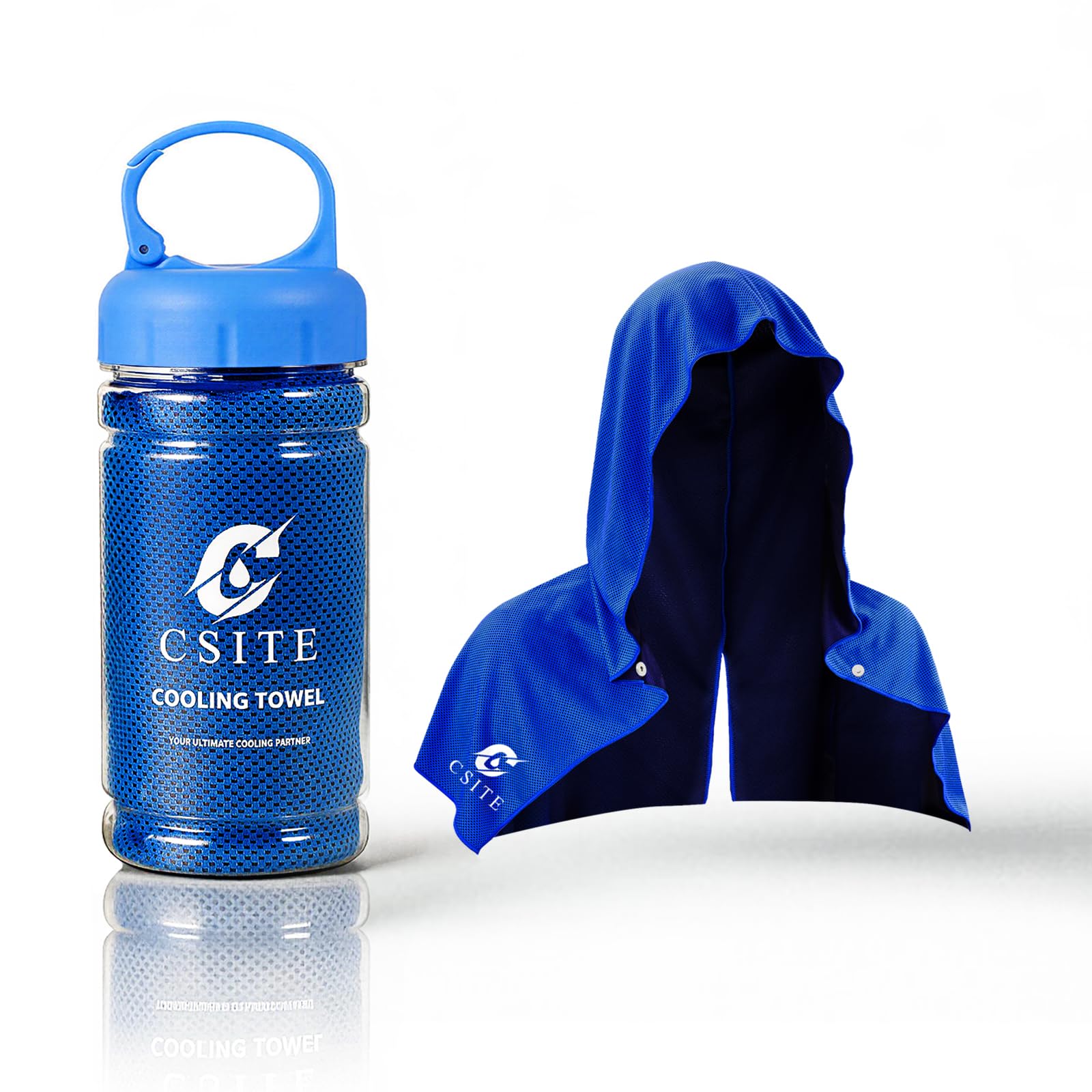 CSITE Cooling Hoodie Towels for Neck and Face, UPF 50 Sun Protection & Instant Cooling, Ice Towels for Hot Weather, Soft Breathable Towel for Sport, Work Out, Gym, Camping & More Activities（White）
