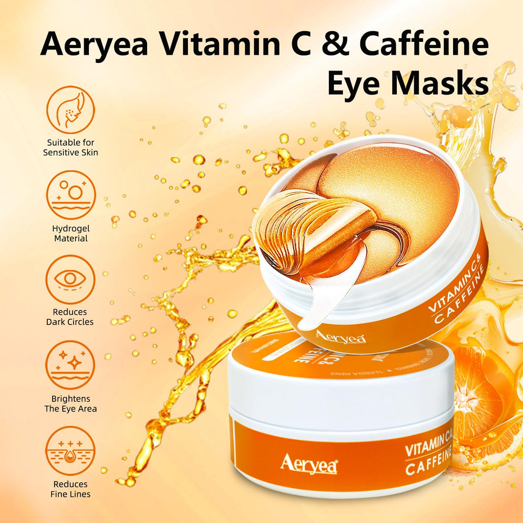 Vitamin C & Caffeine Under Eye Patches for Men & Women 30 Pairs | Eye Masks for Dark Circles, Fine Lines and Puffiness, with Niacinamide Hydra-Gel Collagen, Skincare for Face