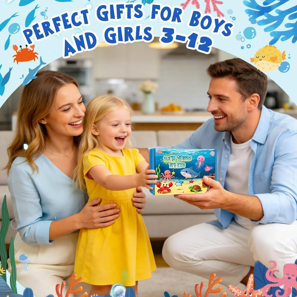 Bath Bombs for Kids Marine Animal Shaped, STEM 6 Pack Natural Organic Handmade Fizz Bubble Bath, Gentle Skin Friendly Bath Bomb Gift Set for Boys Girls Birthday, Kids Bath Time Fun