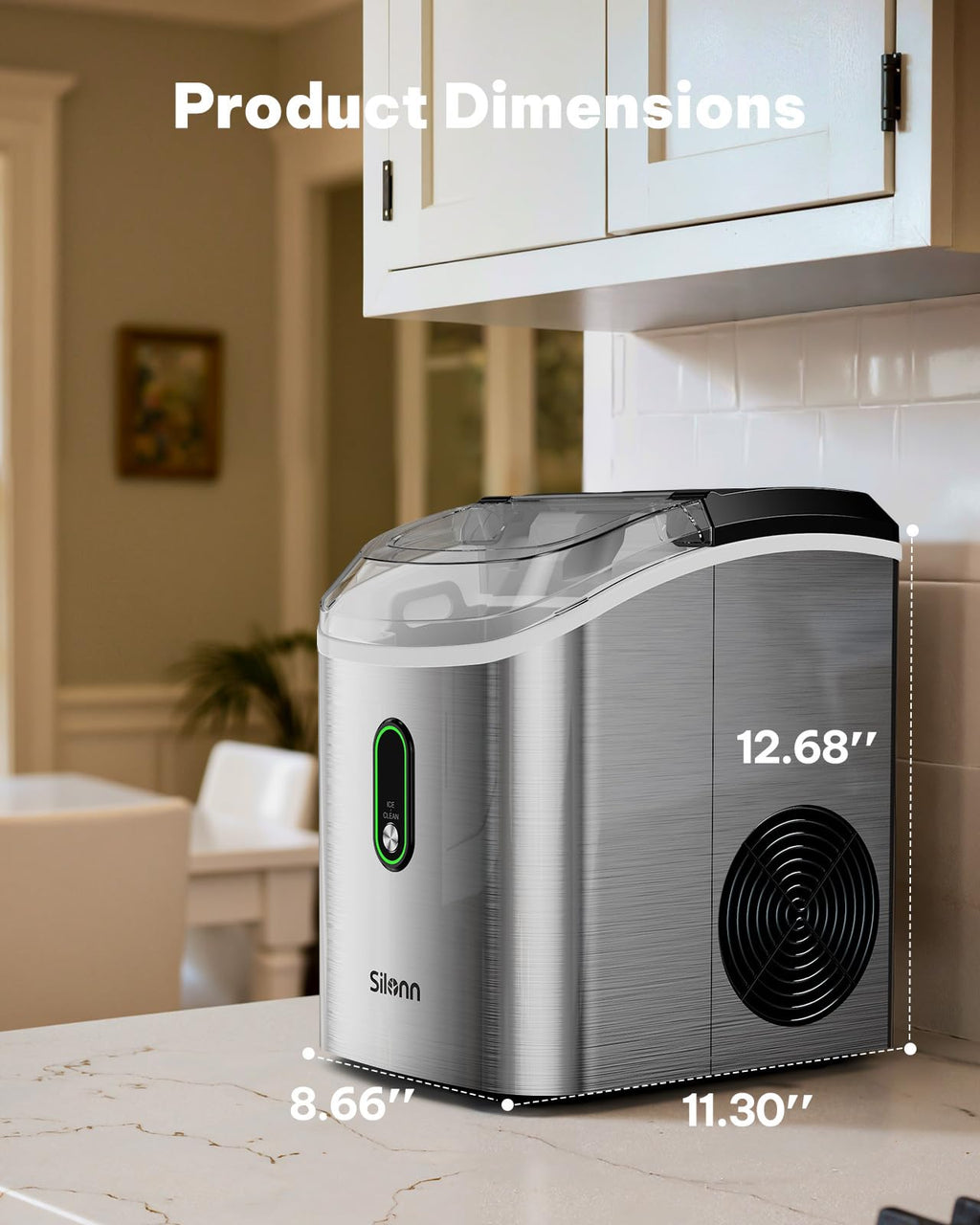 Silonn Nugget Ice Maker Countertop Pellet Machine with Self-Cleaning, Black | 36 lbs/24H, ice in 6 mins, soft chewable ice, removable cover, quiet operation, LED control panel, compact design
