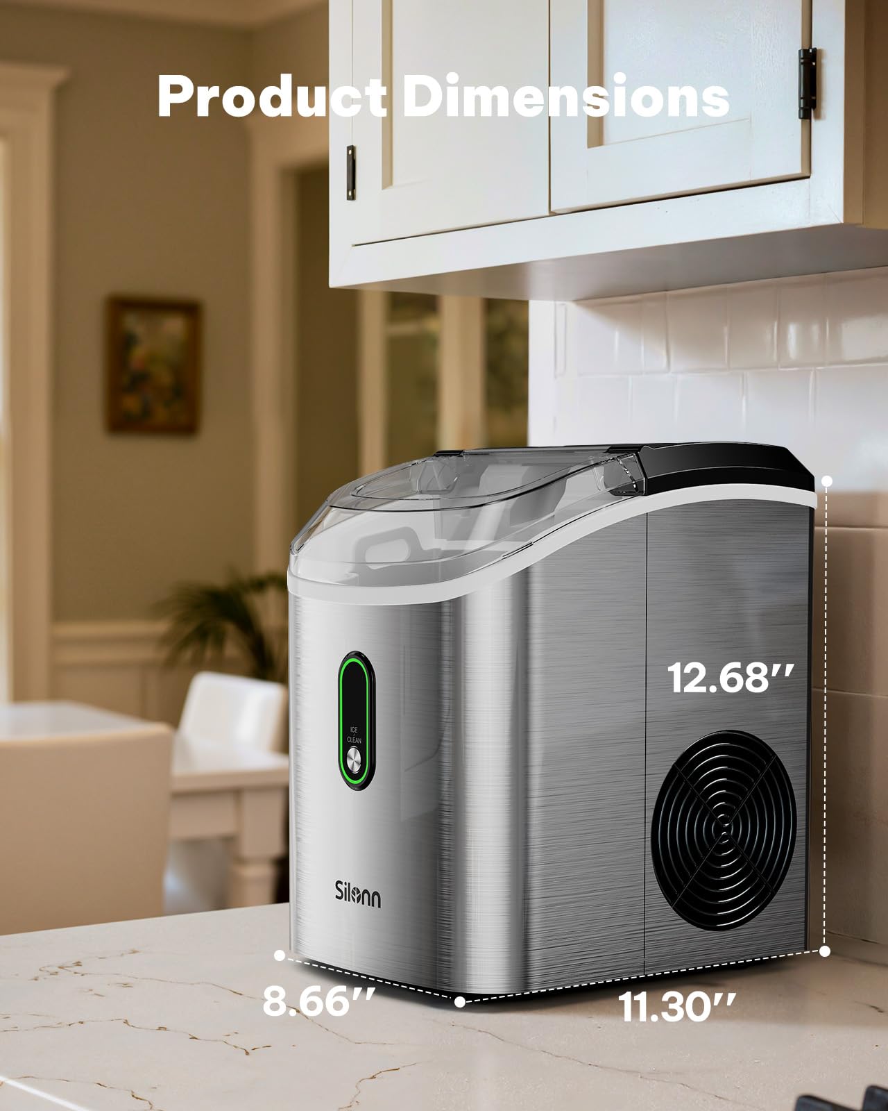 Silonn Nugget Ice Maker Countertop Pellet Machine with Self-Cleaning, Black | 36 lbs/24H, ice in 6 mins, soft chewable ice, removable cover, quiet operation, LED control panel, compact design