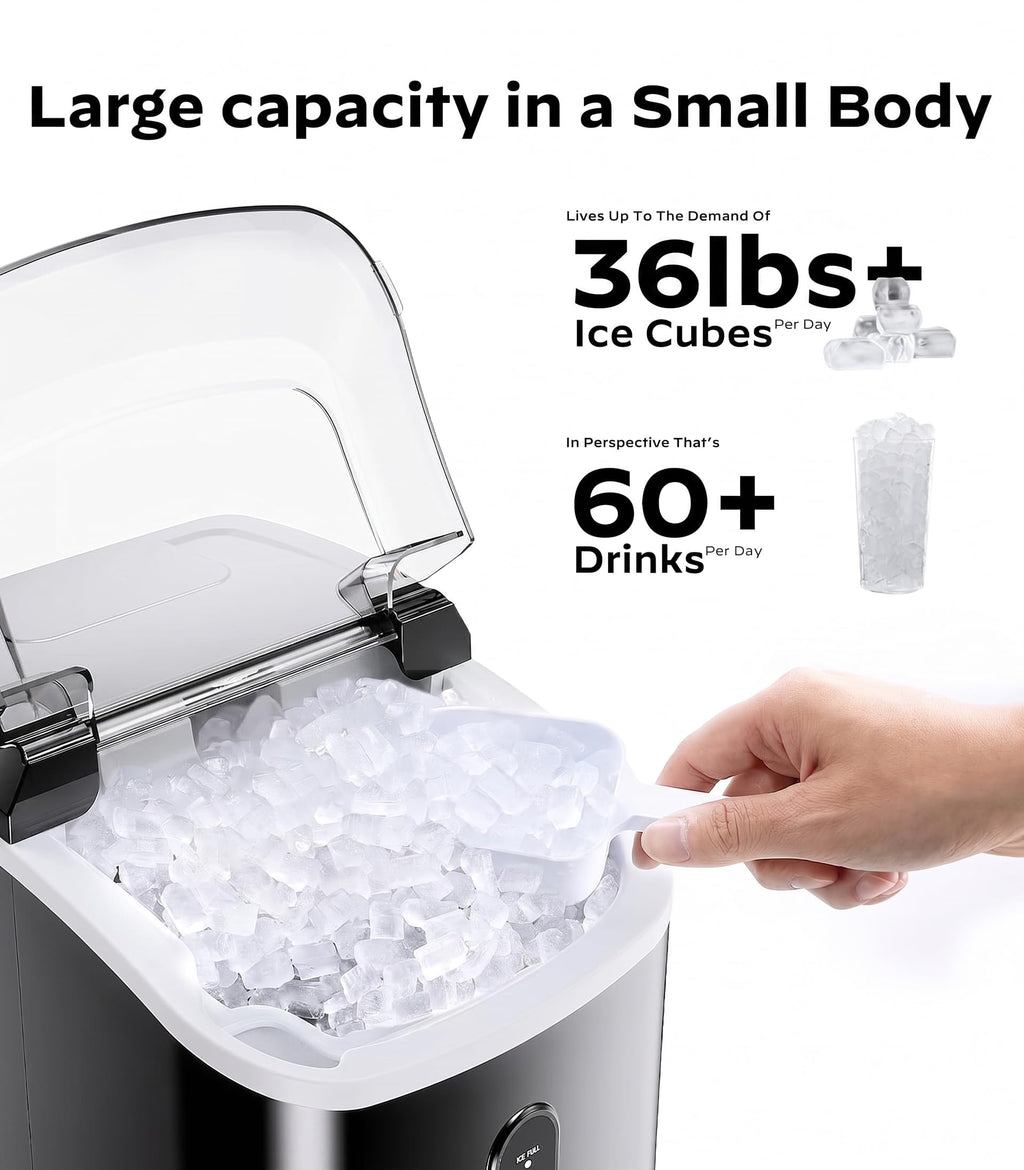 Silonn Nugget Ice Maker Countertop Pellet Machine with Self-Cleaning, Black | 36 lbs/24H, ice in 6 mins, soft chewable ice, removable cover, quiet operation, LED control panel, compact design