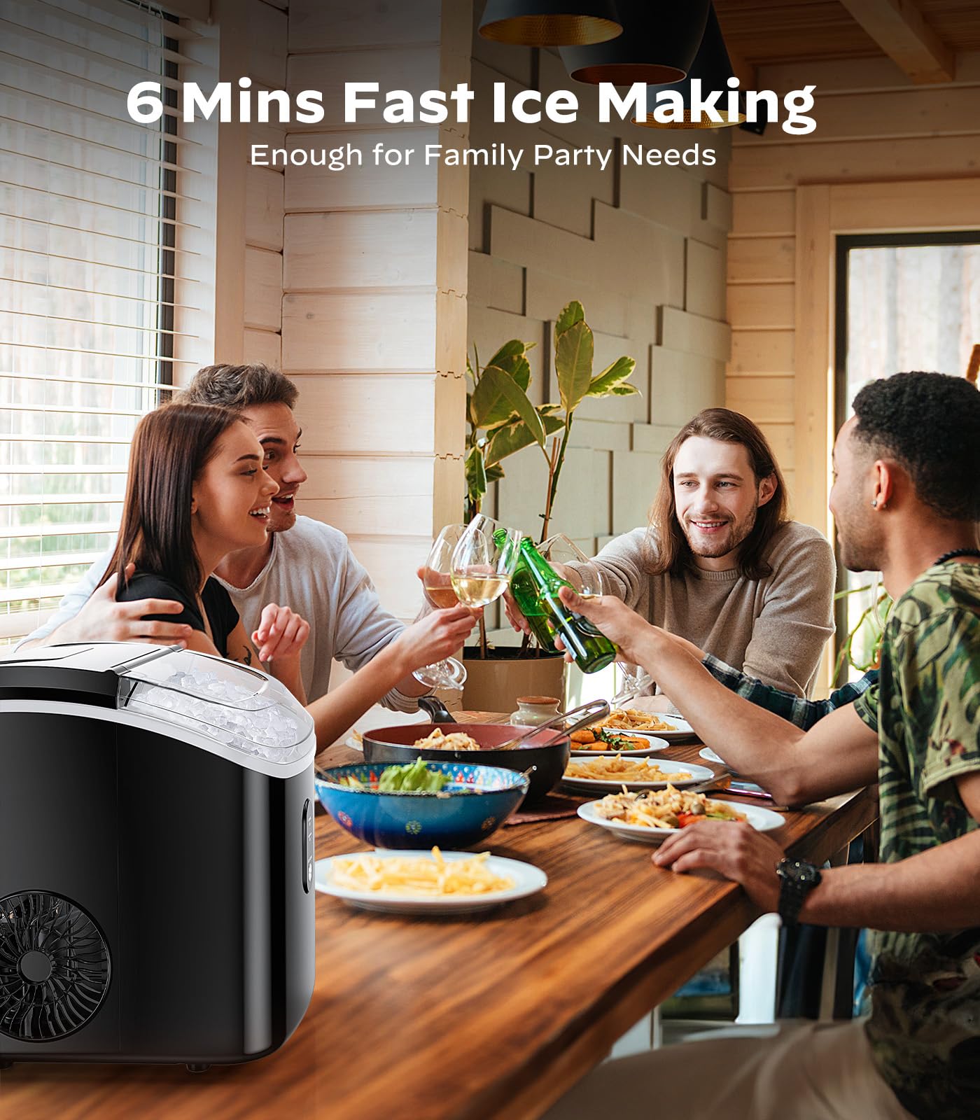 Silonn Nugget Ice Maker Countertop Pellet Machine with Self-Cleaning, Black | 36 lbs/24H, ice in 6 mins, soft chewable ice, removable cover, quiet operation, LED control panel, compact design