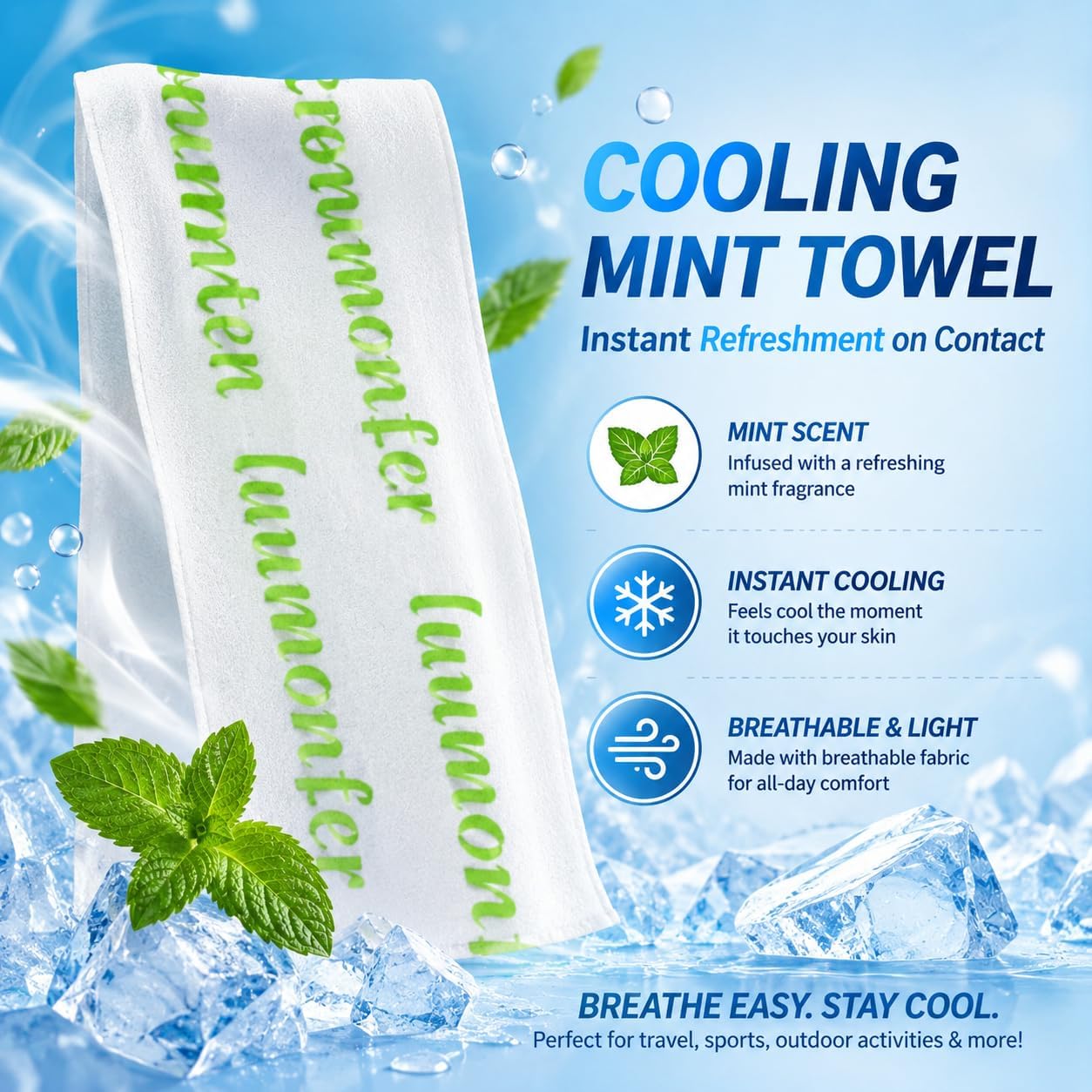 10PCS Instant Cooling Towels ，Cooling Wipes with Refreshing Mint Scent, Cold Camping Towel, Long-Lasting 3-Hour Chill, Lightweight & Portable for Gym, Hiking, Golf, Concerts, and Outdoor Sports