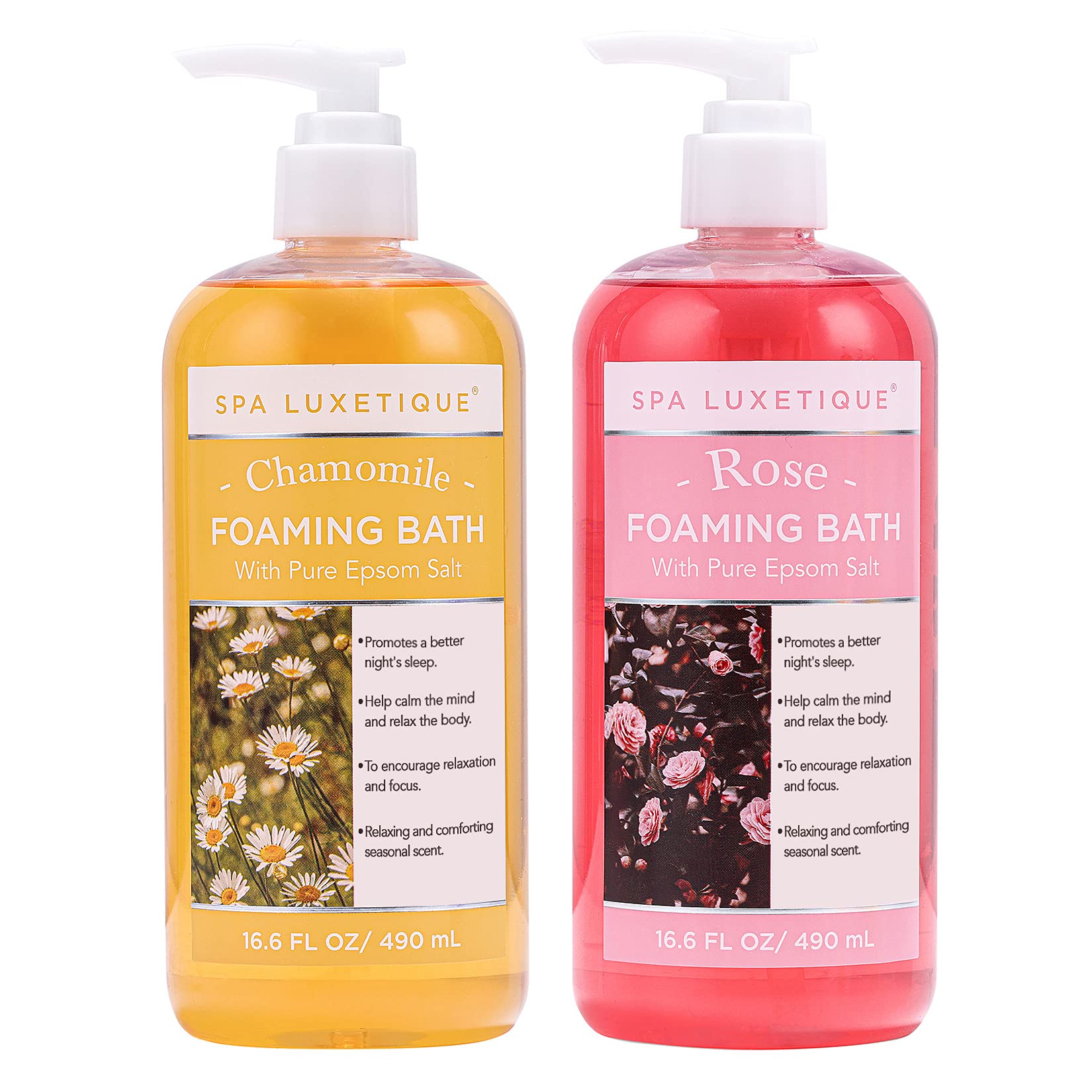 Spa Luxetique Bubble Bath, Foaming Bath with Epsom Salt, Chamomile Rose and Lavender Scent Bathing Set, 3 Pack 49.8 fl oz Mothers Day Gifts Set for Women and Men