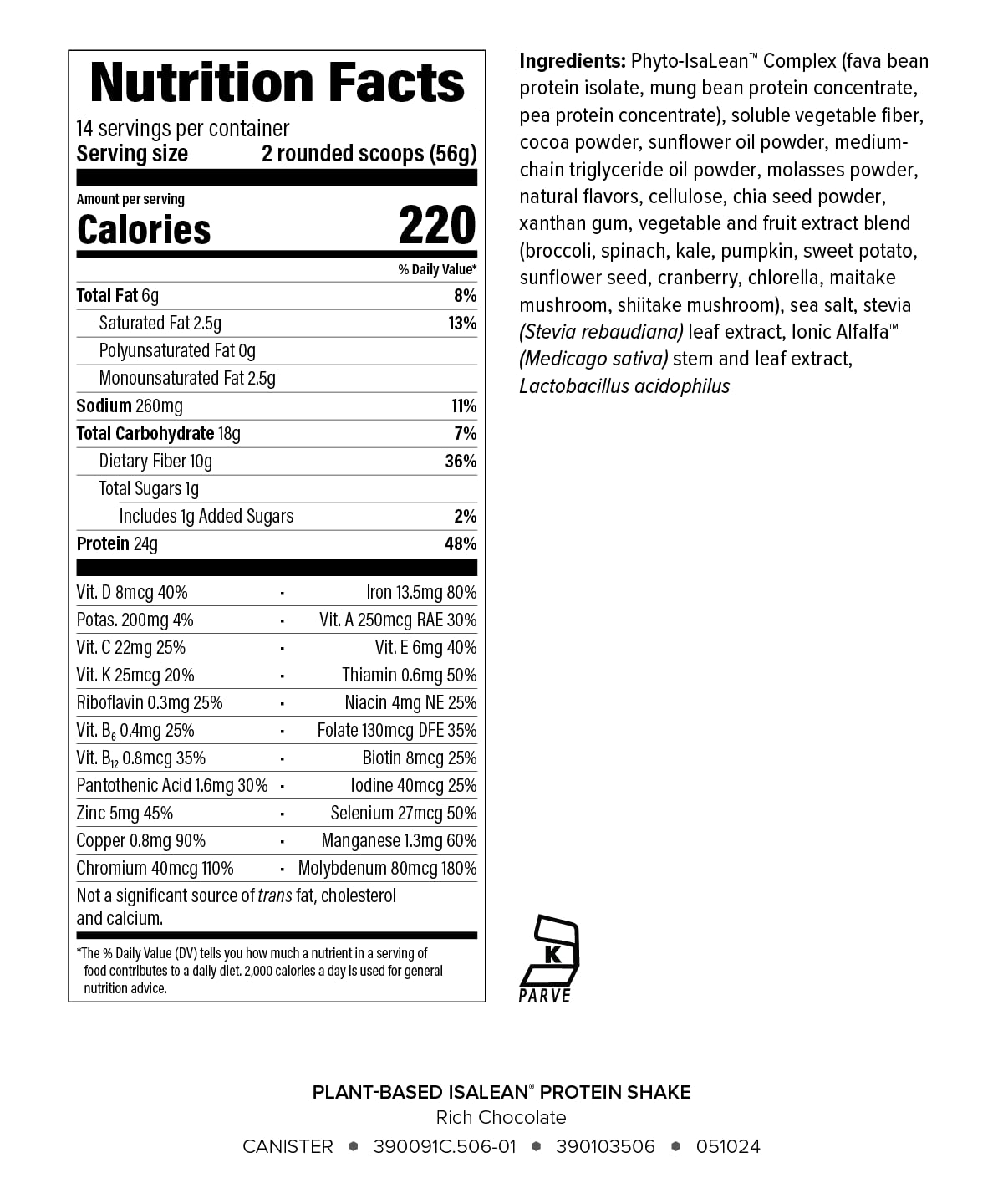 Isagenix Plant-Based IsaLean Protein Shake - Energy Powder with Whole-Food Sourced Vitamins - Supports Lean Muscle Growth & Healthy Metabolism - Rich Chocolate, 27.2 oz (14 Servings)