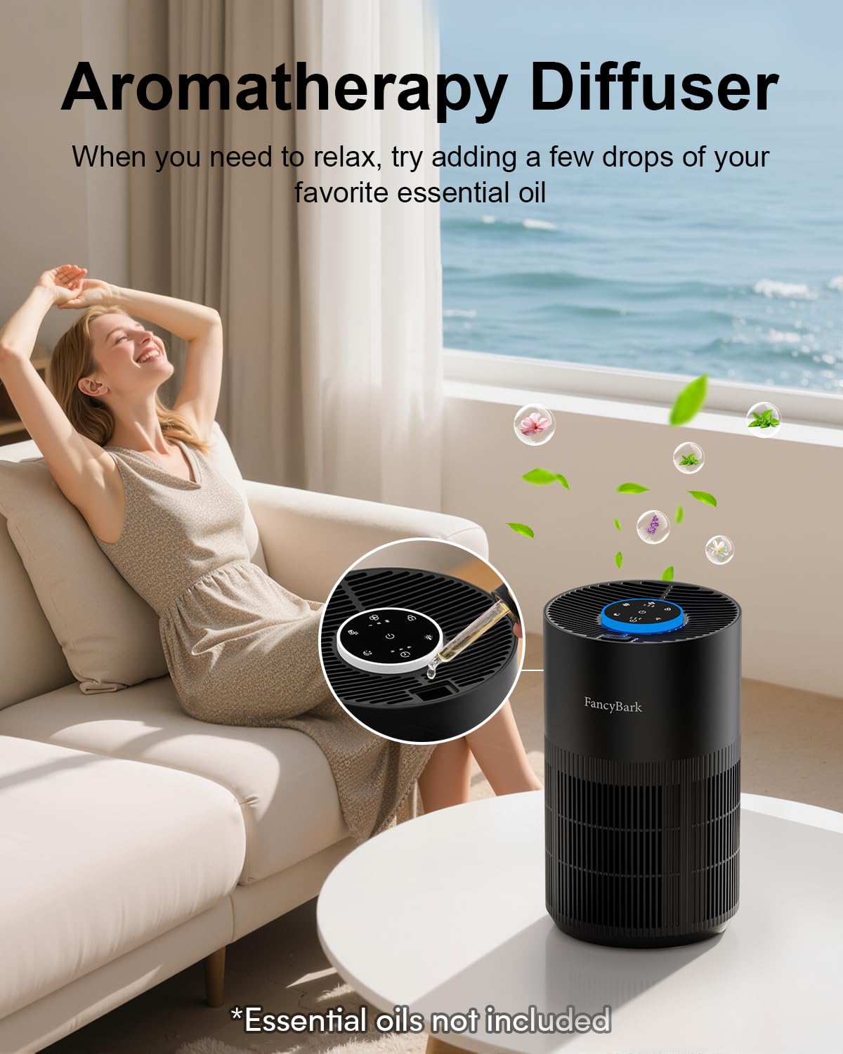 Air Purifiers for Home Bedroom Up to 1250 Ft², H14 True HEPA Room Air Purifiers for Bedroom With Sleep Mode Light Mode & Aroma Function Air Cleaner Smoke Odor Dust Pollen Pet Dander (Black)