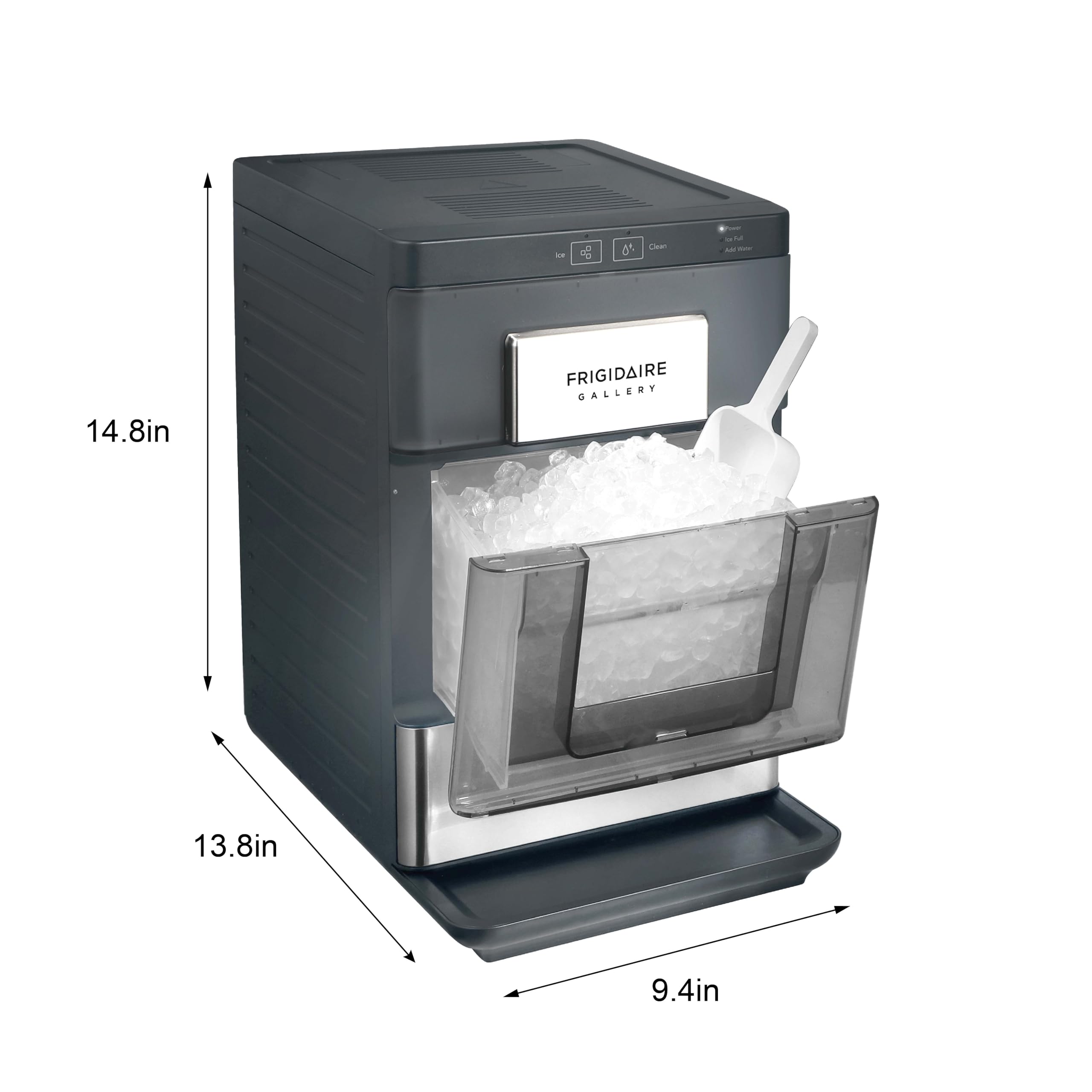Frigidaire Gallery, 33 Lbs. Countertop Ice Maker, Nugget Shaped Ice, Stainless Steel Trim (Black)