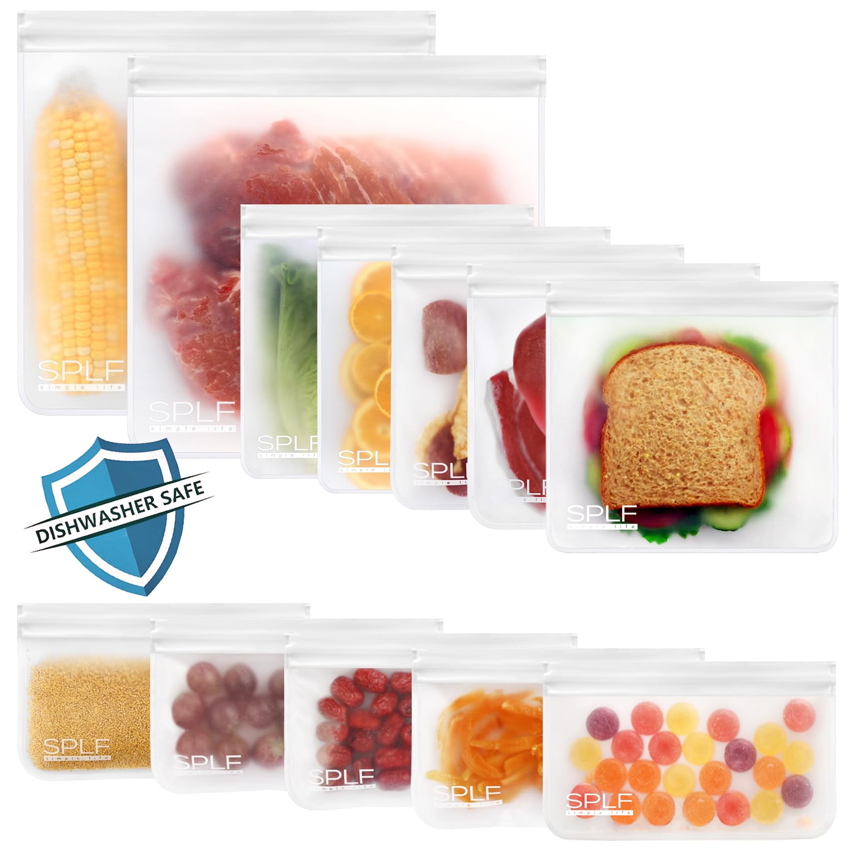 SPLF 6 Pack Reusable Gallon Freezer Bags Dishwasher Safe, BPA FREE Reusable Food Storage Bags, Extra Thick Leakproof Silicone Free 1 Gallon Bags for Marinate Meat, Cereal, Sandwich, Snack, Travel Item