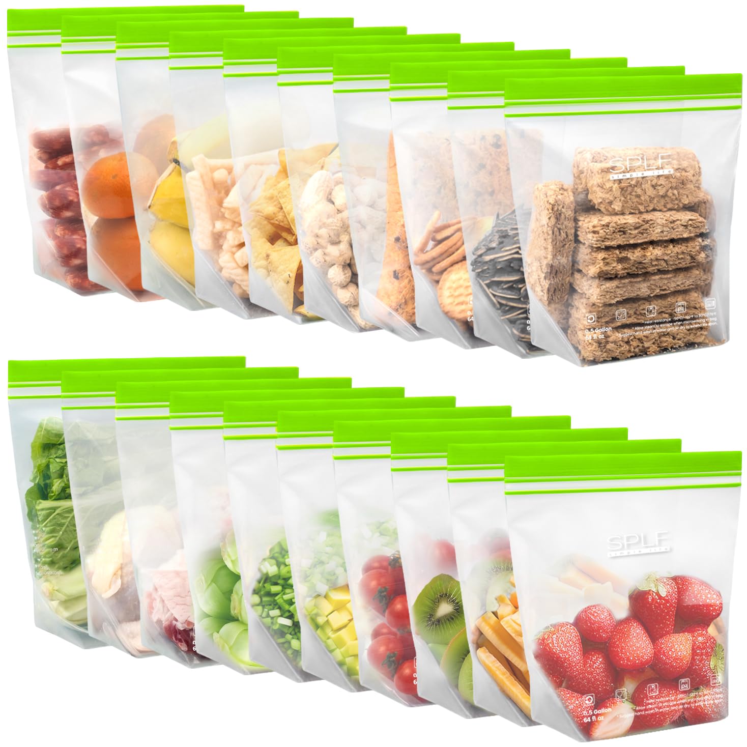 SPLF 12 Pack Reusable Gallon Freezer Bags Dishwasher Microwave Safe, 1 Gallon BPA Free Leakproof Food Storage Bags, Silicone Free Containers for Meal Prep, Fridge Kitchen Organization