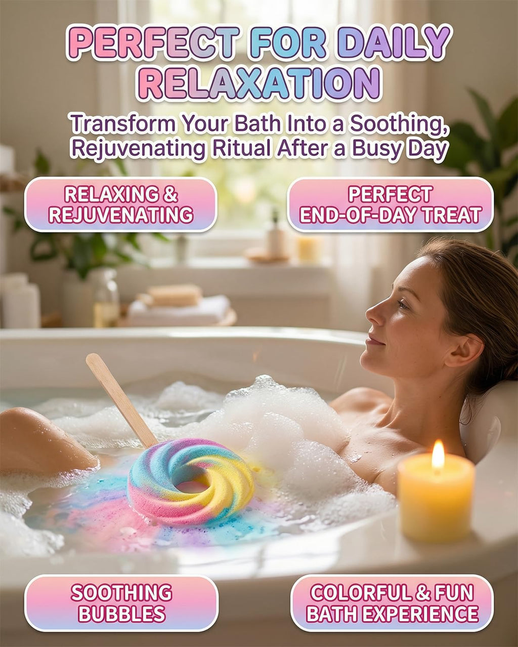 Cute Lollipop Bath Bomb – Colorful Bubble Bath Ball for Fun Baths Time Bubbly Splash Surprise Buddies Foaming Magic Baths Bombs Lollipop Toys Balls Surprise Foam Blow Bubbles Gift Bathroom (2pcs)