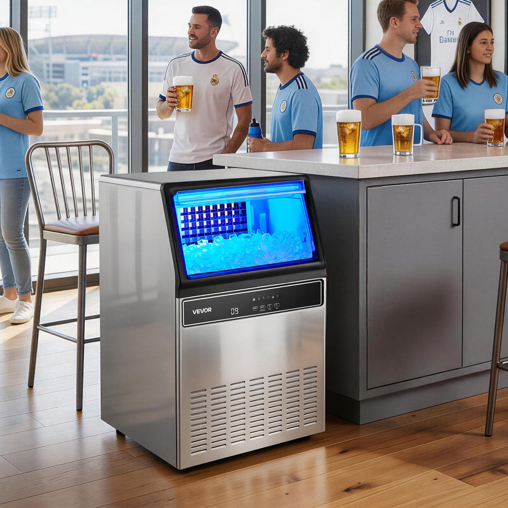 VEVOR Commercial Ice Maker Machine, 80 lbs/24h with 13 lbs Storage Capacity, Countertop/Freestanding/Under Counter, Stainless Steel Ice Maker with LED Display & Self-Cleaning, for Home Bar Restaurant