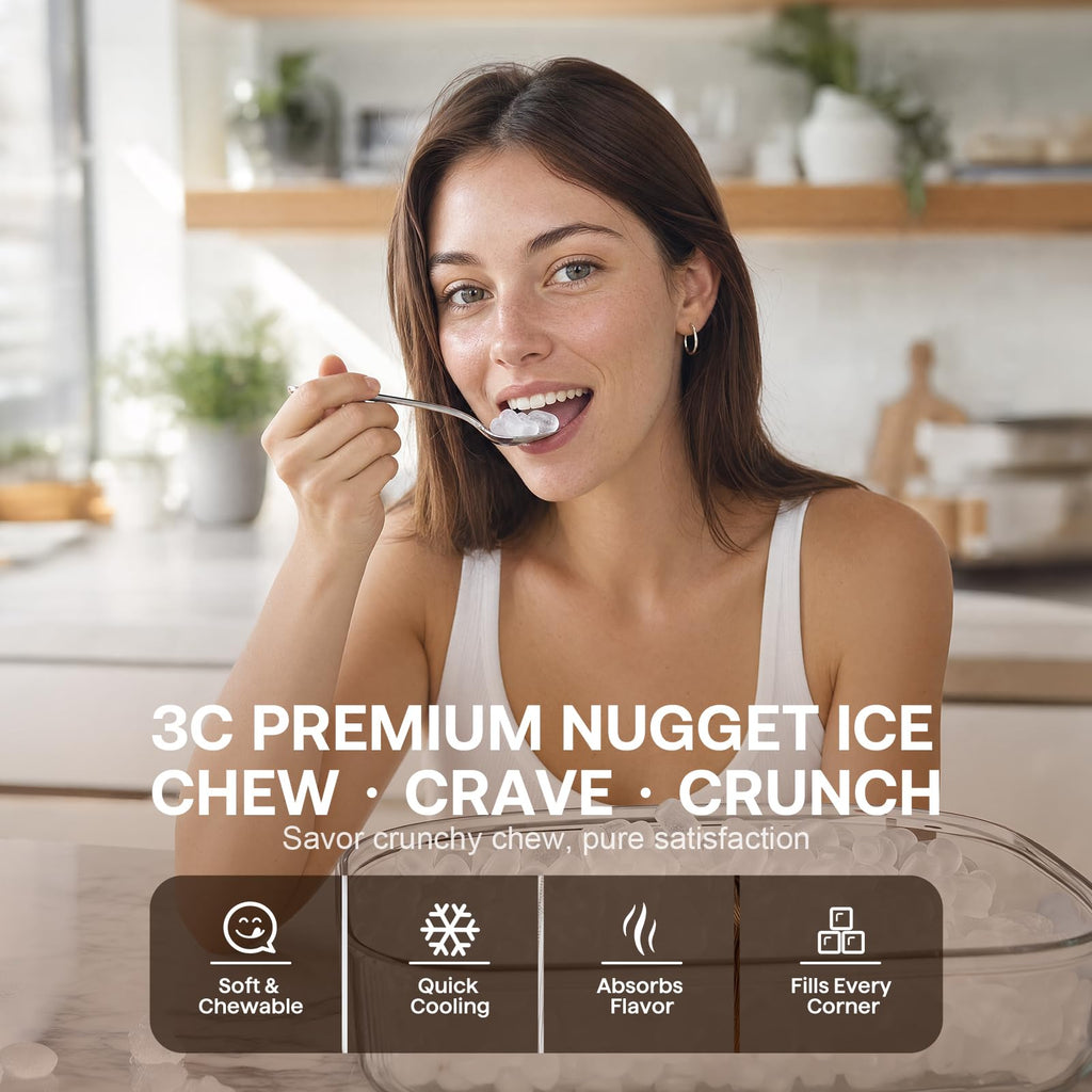 Nugget Ice Maker Countertop, Pellet Ice Makers Soft Chewable Ice 35lbs/Day, Premium Stainless Steel Ice Maker Machine Ready in 6 Mins with Scoop, Touch Screen & Auto Ice Drop for Home Kitchen Office