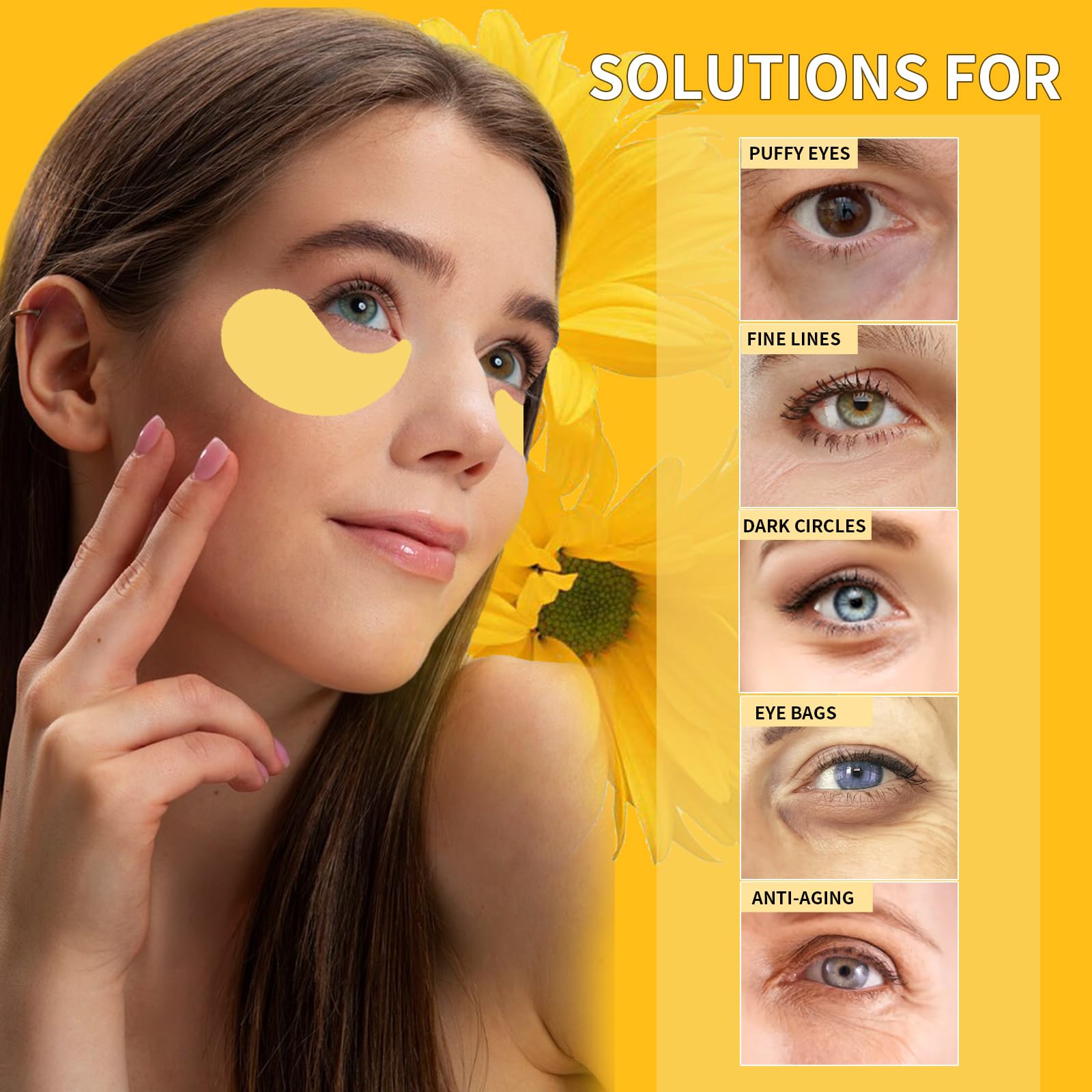 24K Gold Eye Masks for Dark Circles and Puffiness 70PCS, Under Eye Patches for Puffy Eyes Treatment, Under Eye Mask w/Caffeine, Hyaluronic Acid, Peptides for Eye Bags Treatment, Eye Mask Skincare