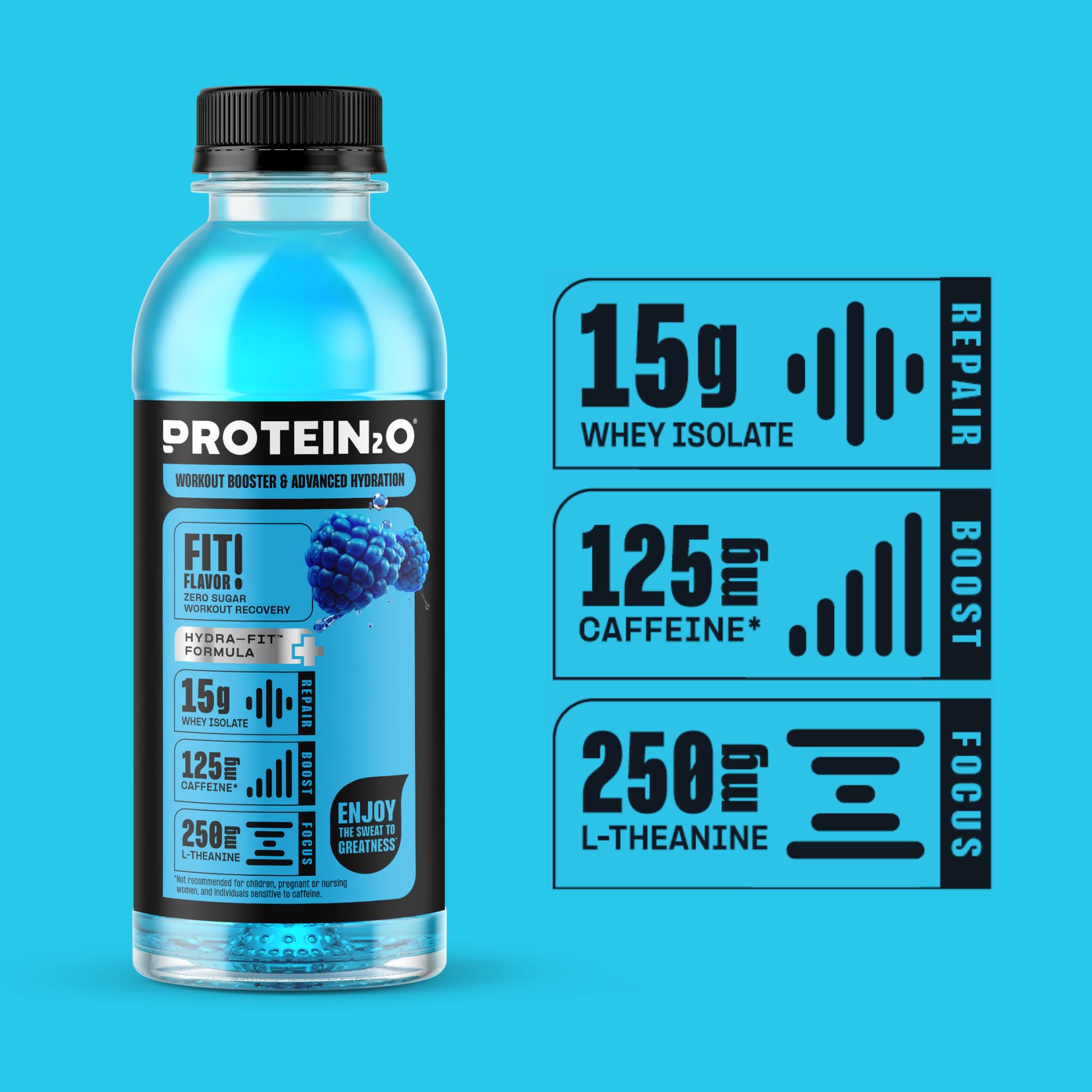 Protein2o 15g Whey Protein Isolate Hydration Drink Plus Energy & Focus, 350mg of Electrolytes, Vitamins B5 & B6, Sugar Free, Cotton Candy, 16.9 oz Bottle (Pack of 12)