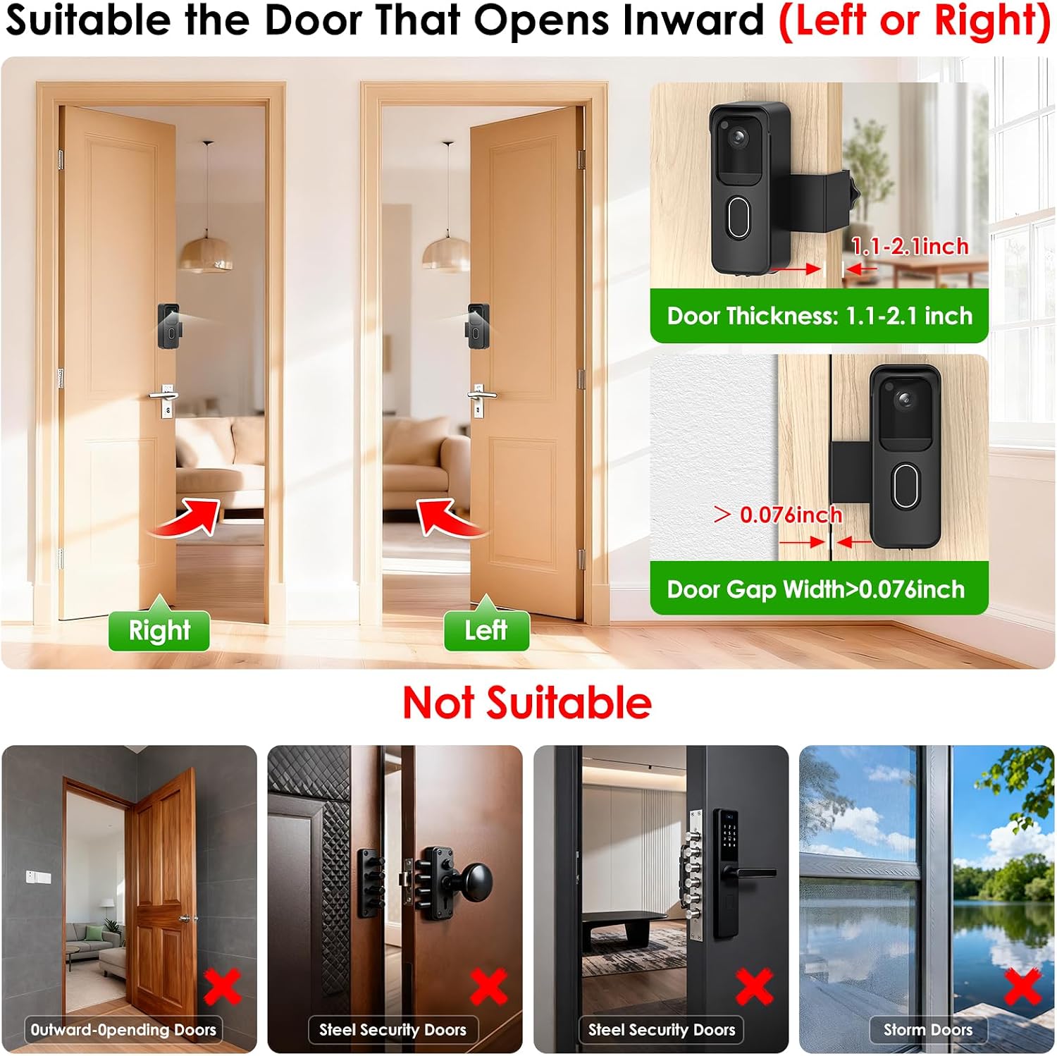 Blink Doorbell Camera Mount, No-Drilling Anti-Theft Video Doorbell Mount for Blink Video Doorbell 2nd Gen, Easy to Install, Door Bell Bracket Kits for Apartments, Renters-Black