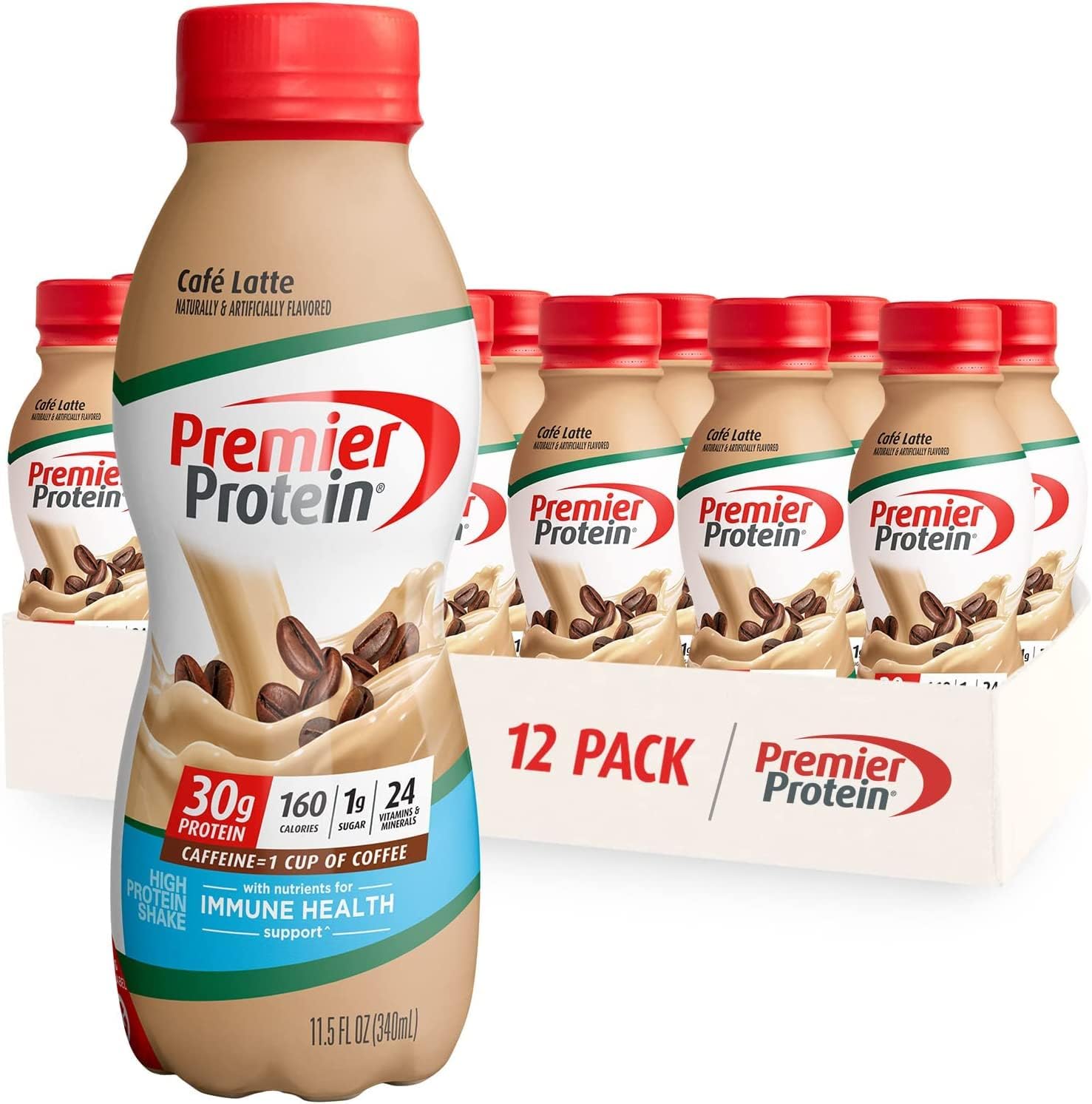 Premier Protein Shake Cookies & Cream and Café Latte Flavors, 30g Protein, 1g Sugar, 24 Vitamins & Minerals, 12 Packs