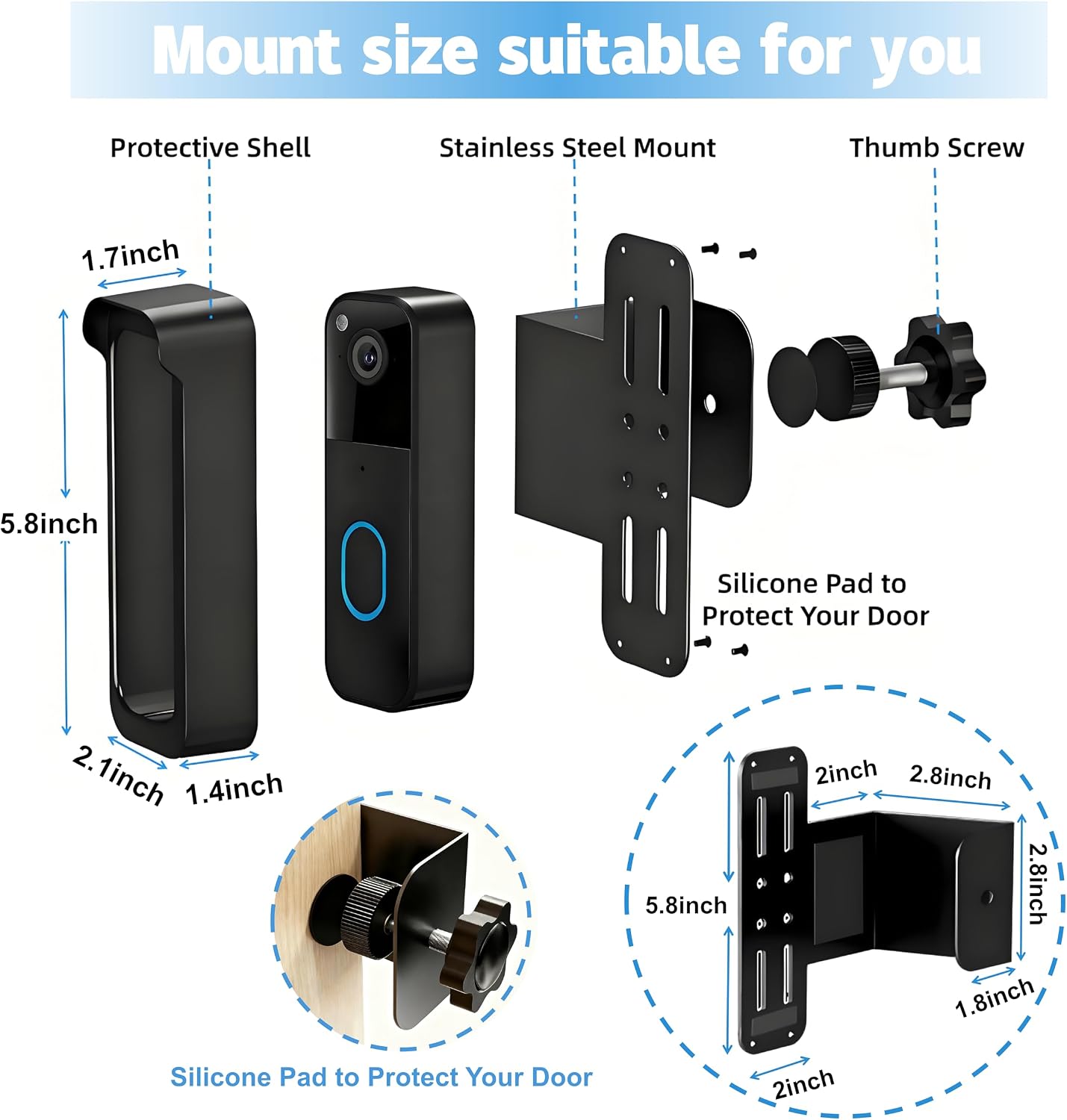 Anti-Theft Blink Doorbell Mount,No-Drilling Non-Blocking Motion Sensor Design,Apartment Door Bell Kits for Renters,Weatherproof Blink Camera Holder with Rain Cover,Easy Installation