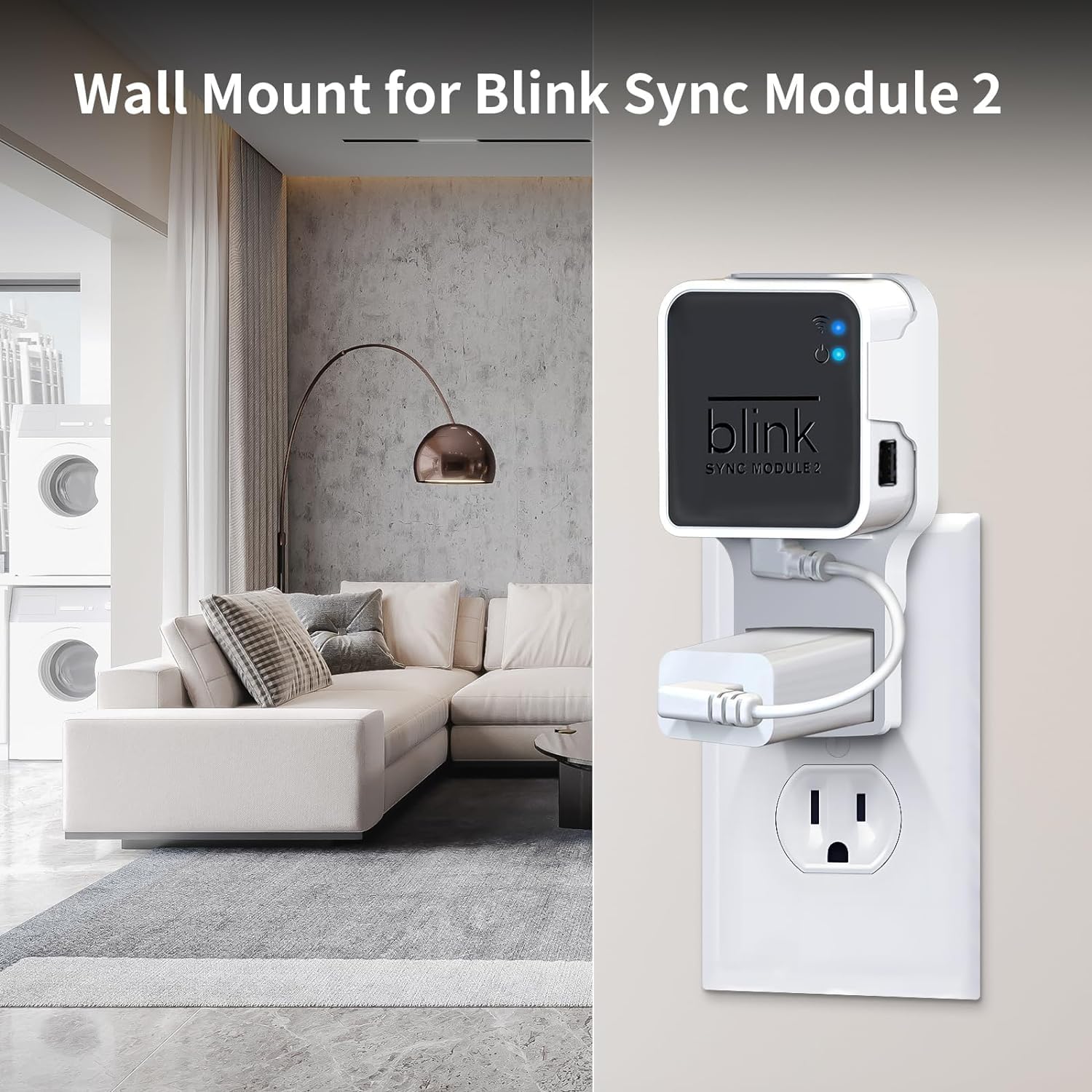 Kidjoyo Wall Mount for Blink Sync Module 2 with Short Cable - Save Space - No Messy Wires - Easy Move Mount Bracket Holder for Blink Outdoor Indoor Security Camera