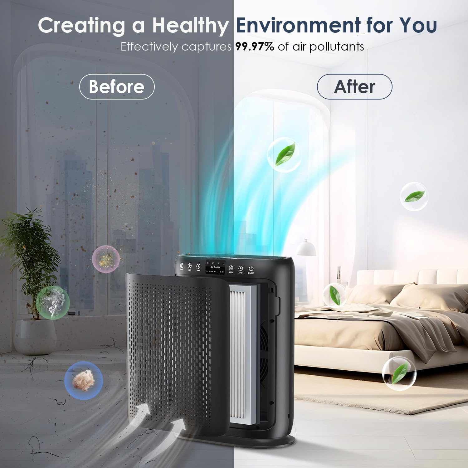 LUNINO Air Purifiers for Home Large Room up to 2400sq.ft | HEPA Air Filter with PM 2.5 Display Air Quality Sensors, Aromatherapy, Air Cleaner for Dust, Smoke, Dander, Pets Hair, Pollen