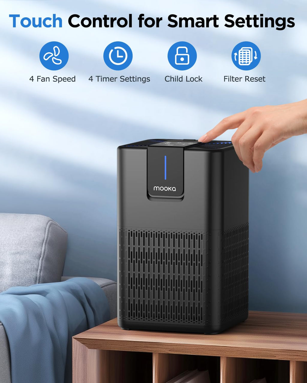 Air Purifiers for Home Large Room 1250 Ft²,MOOKA H13 HEPA Air Purifier for Pets Dust Odor Smoke,Aromatherapy Function,Air Cleaner with 15dB Quiet Sleep Mode for Bedroom Office Living Room,M05,White