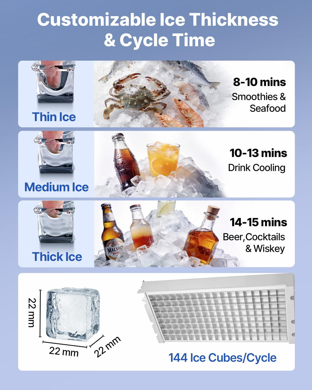 VEVOR Commercial Ice Maker Machine, 80 lbs/24h with 13 lbs Storage Capacity, Countertop/Freestanding/Under Counter, Stainless Steel Ice Maker with LED Display & Self-Cleaning, for Home Bar Restaurant