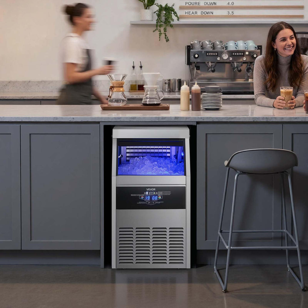 VEVOR Commercial Ice Maker Machine, 80 lbs/24h with 13 lbs Storage Capacity, Countertop/Freestanding/Under Counter, Stainless Steel Ice Maker with LED Display & Self-Cleaning, for Home Bar Restaurant