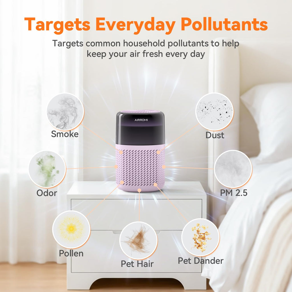 AIRROMI HEPA Air Purifier for Bedroom&Home,Pet Air Purifier for Home Pets,Removes Pet Odor,Cat Litter Smell,Dust,Smoke&Allergies,Quiet Room Air Purifier with Scents,360°Air Cleaner,A2005 Black