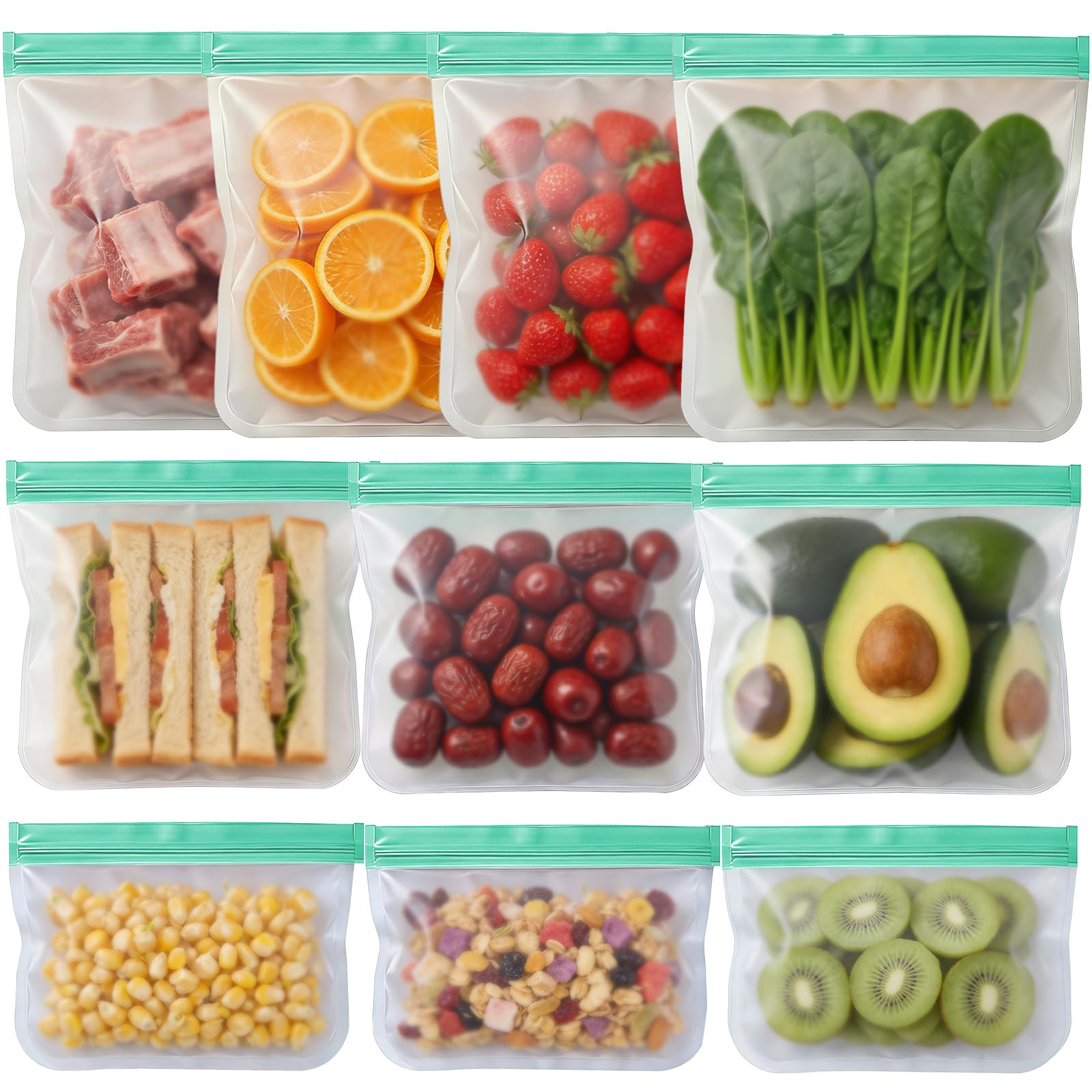 10 Pack Reusable Freezer Bags, Leakproof Reusable Silicone Food Storage Bags BPA Free Contaizers, Snack Sandwich Gallon Bags for Meal Prep, Marinate Meat, Salad Fruit, Veggies, Lunch, Travel, Kitchen