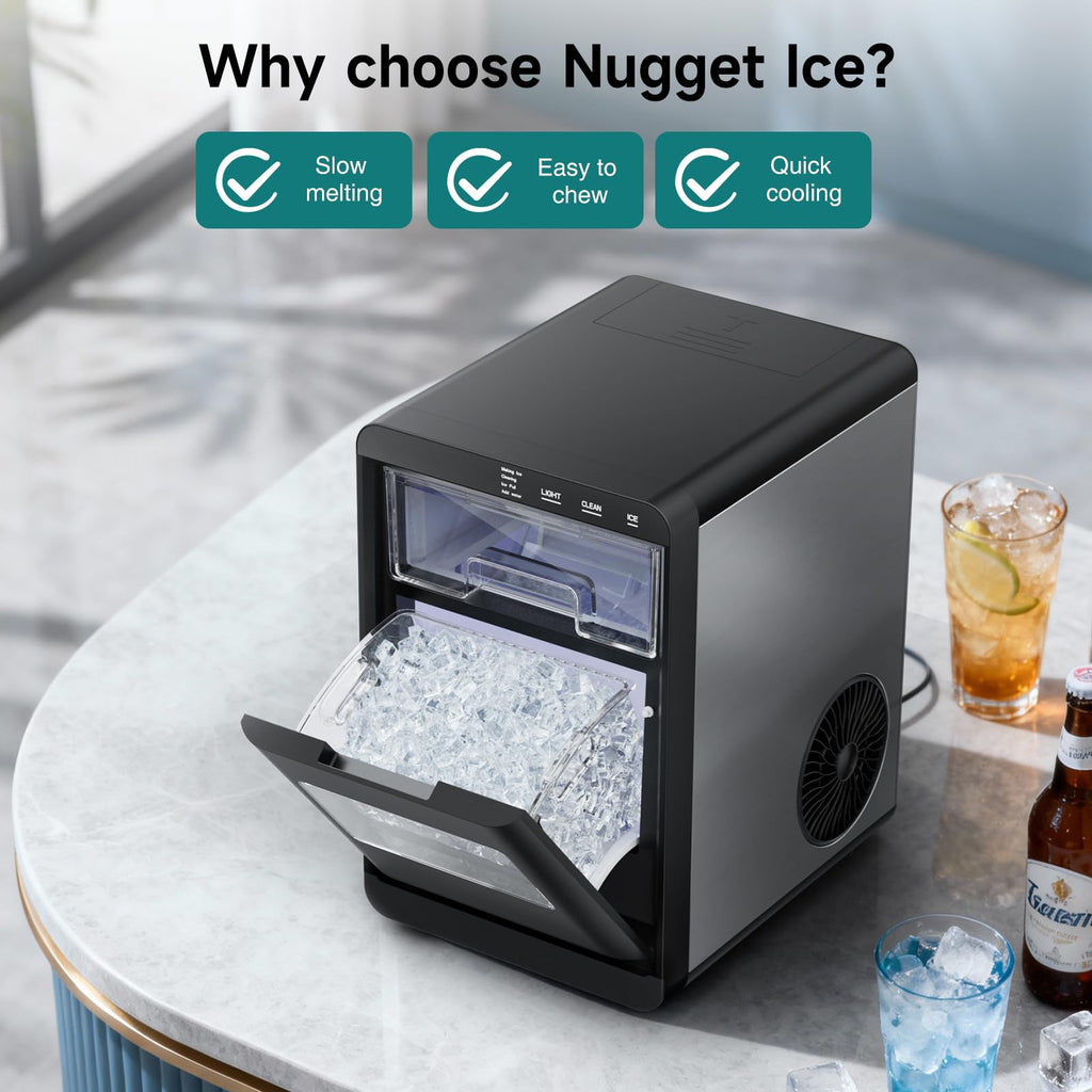 Nugget Ice Maker Countertop, 44Lbs/24H Pebble Ice Maker with Water Tank, Soft Chewable Pellet Ice Machine with Self-Cleaning for Kitchens/Home/Office