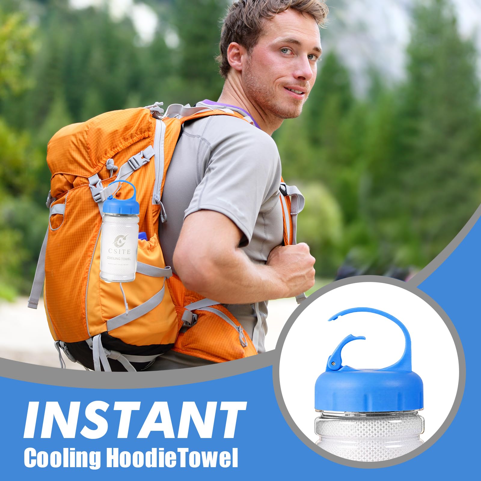 CSITE Cooling Hoodie Towels for Neck and Face, UPF 50 Sun Protection & Instant Cooling, Ice Towels for Hot Weather, Soft Breathable Towel for Sport, Work Out, Gym, Camping & More Activities（White）