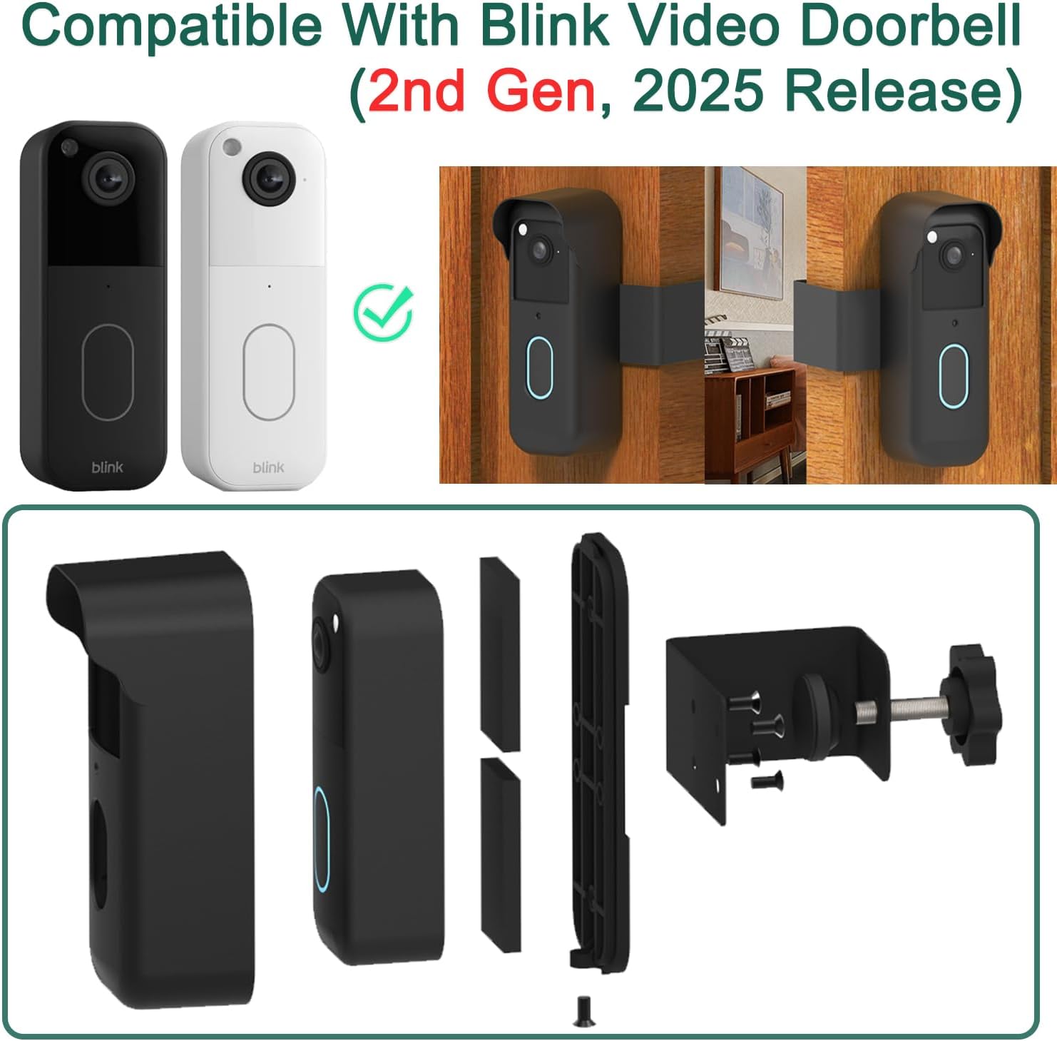 All-New Anti-Theft Blink Doorbell Mount, No Drilling Blink Video Doorbell Camera Mount Compatible with Blink Newest Doorbell Camera 2nd Gen (newest Camera Mount)