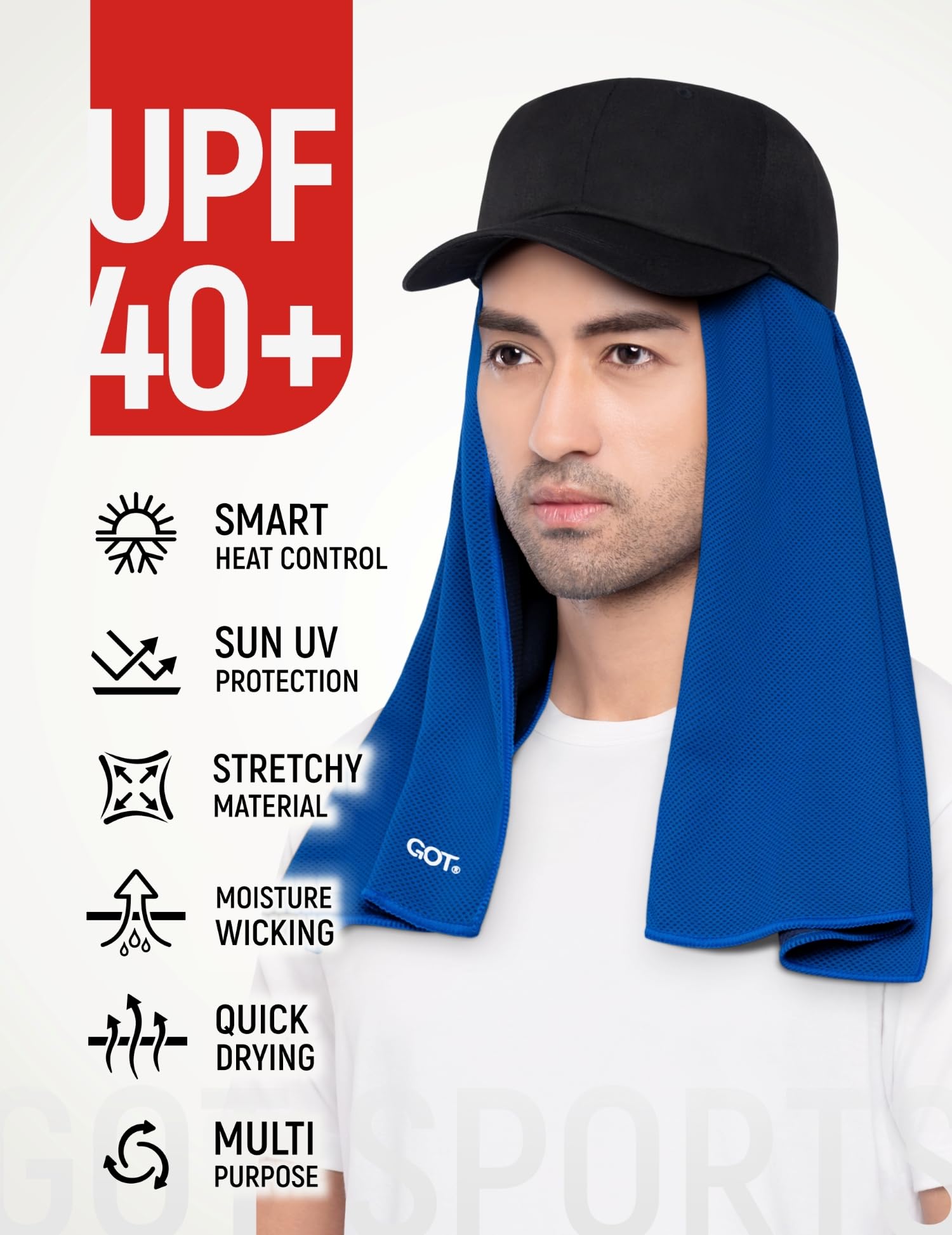 Instant Cooling Towel Neck & Face - Sweat Rag Neck Wraps Gym Workout | 40x12 Inch, Evaporative Cooling, Wet Wring Snap Activation, Lightweight, UPF 40+, Outdoor Adventures