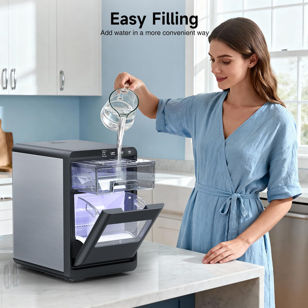 Nugget Ice Maker Countertop, 44Lbs/24H Pebble Ice Maker with Water Tank, Soft Chewable Pellet Ice Machine with Self-Cleaning for Kitchens/Home/Office