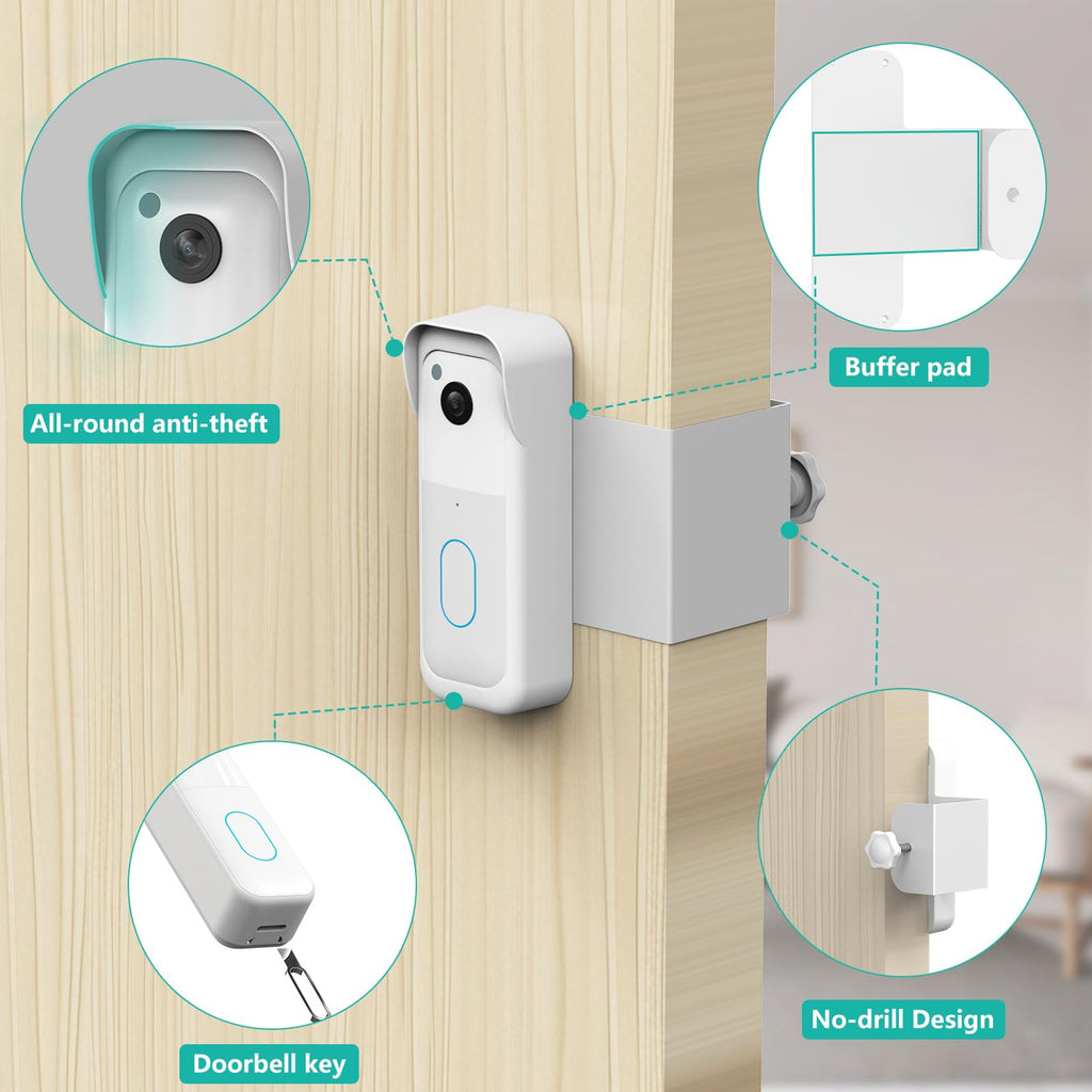 No-Drill Blink Doorbell Mount, Anti-Theft Door Mount for Blink Doorbell Camera, Quick Install Doorbell Kits Ideal for Rental Apartments, No Sensor Blockage, Black