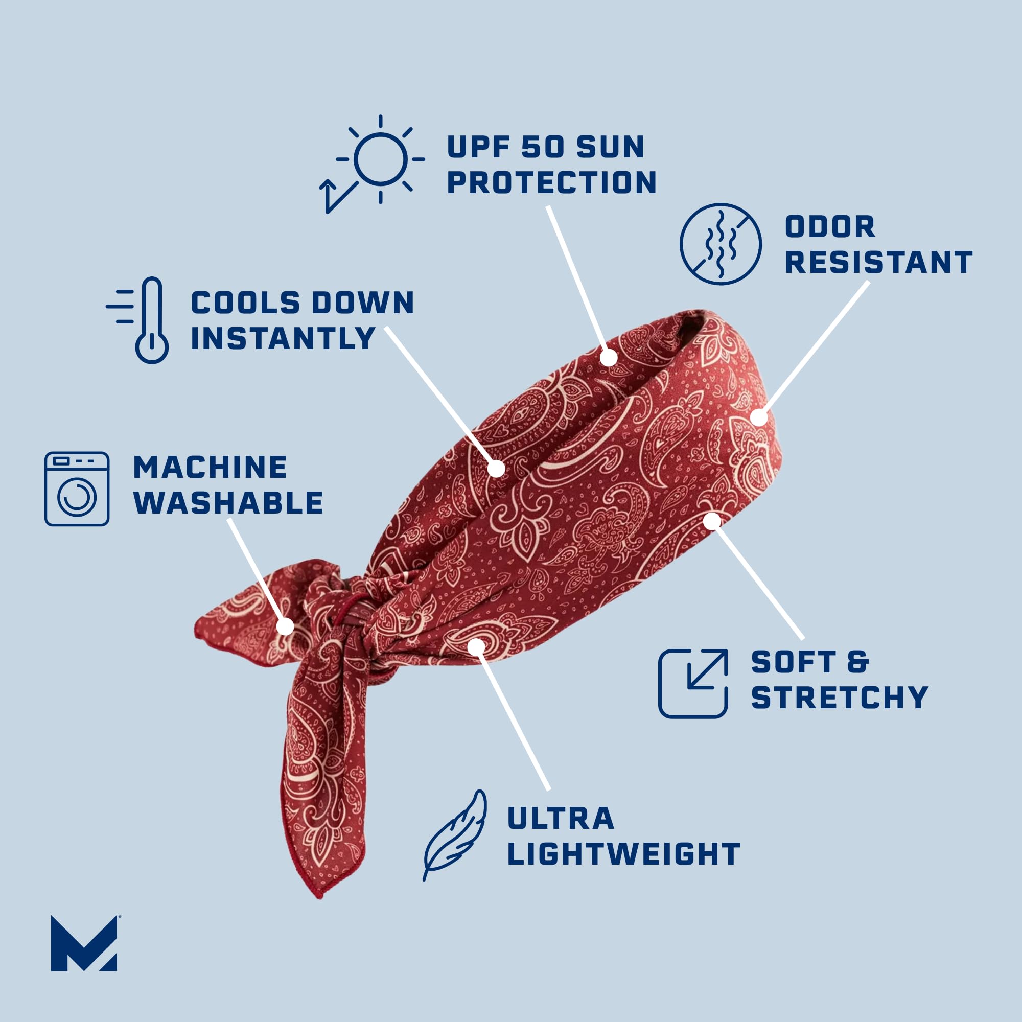 MISSION Cooling Bandana - Lightweight & Breathable - Cools Up to 2 Hours - UPF 50 Sun Protection - Machine Washable
