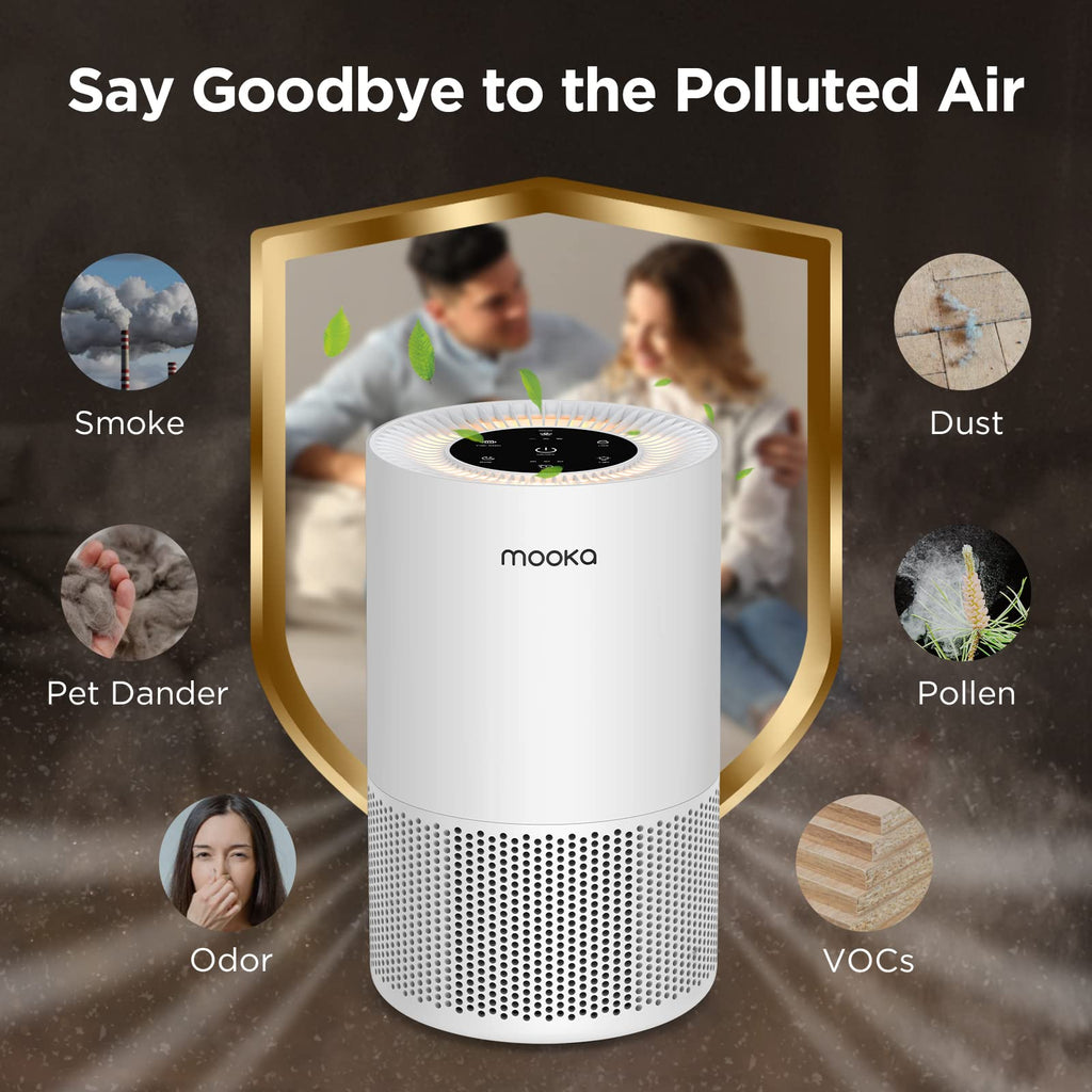 Air Purifiers for Home Large Rooms up to 1200ft², MOOKA H13 True HEPA Air Purifier for Bedroom Pets with Aromatherapy, Child Lock, 13dB Ultra-Quiet Air Cleaner for Smoke, Odor, Dander, Pollen