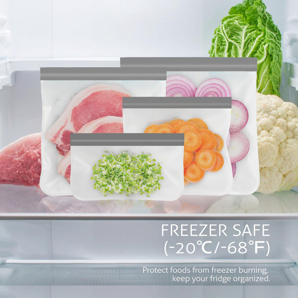 Reusable Gallon Freezer Bags, 10 Pack Dishwasher Safe Silicone Food Snack Storage Bags with 3 Sizes for Snack, Sandwich, Lunch