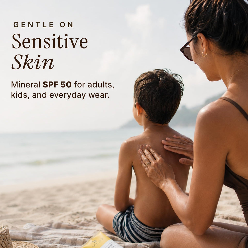 Mineral Sunscreen for Body SPF 50 – Reef Friendly Broad Spectrum Zinc Oxide, Made in USA with Organic & Natural Ingredients, Water Resistant 80 Min, Non Toxic Baby Sunblock for Kids, No White Cast