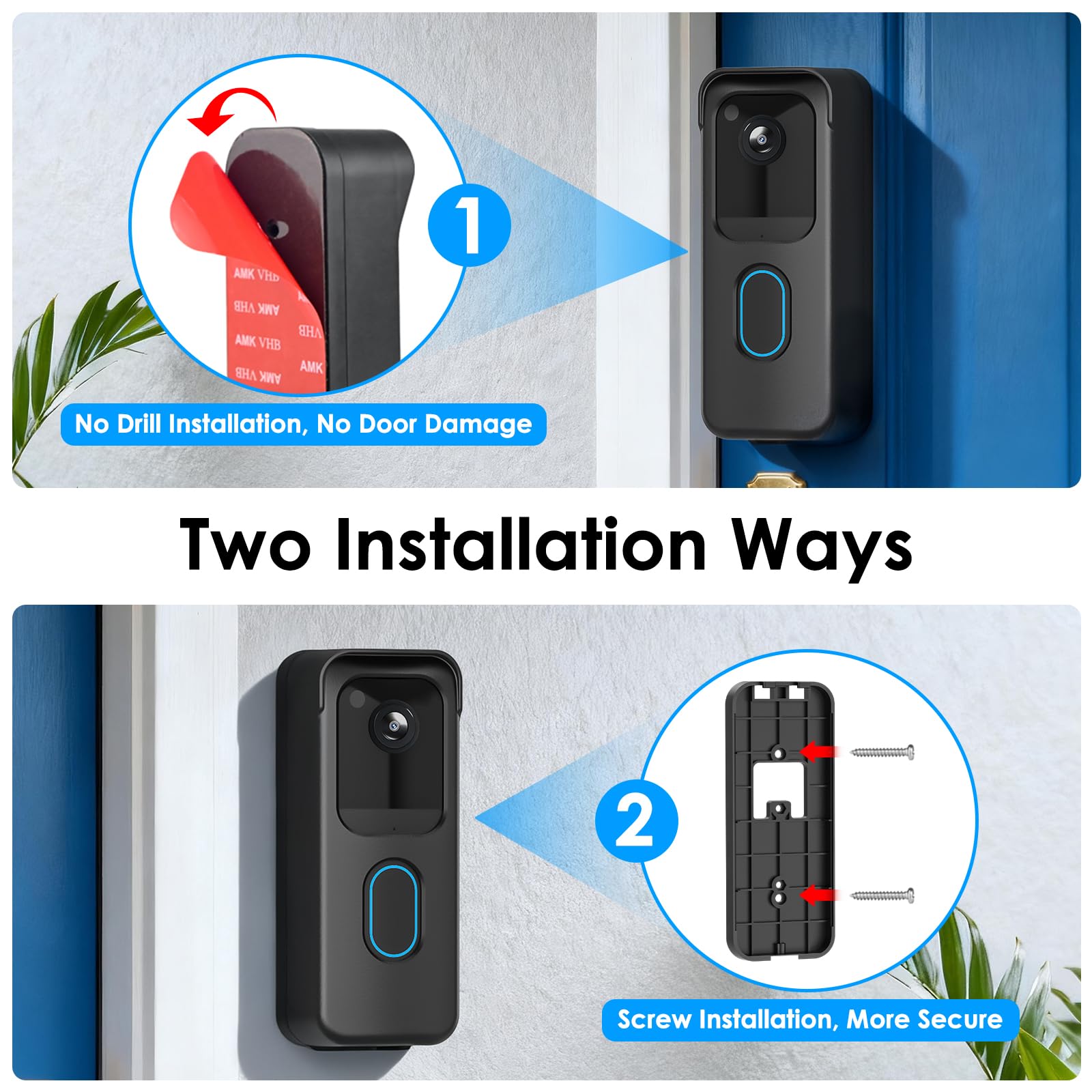 No Drill Blink Doorbell Camera Mount for All-new Blink Video Doorbell (2nd Gen), Mounting Bracket Cover with Adhesive Tape, Easy to Install for Apartment, Office, Home
