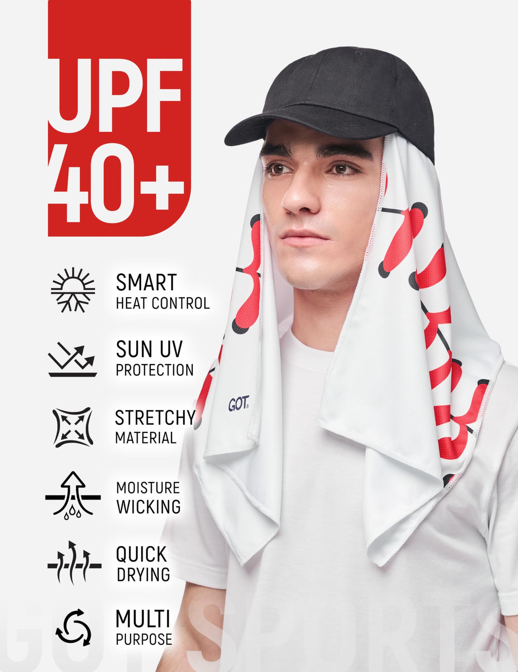 Instant Cooling Towel Neck & Face - Sweat Rag Neck Wraps Gym Workout | 40x12 Inch, Evaporative Cooling, Wet Wring Snap Activation, Lightweight, UPF 40+, Outdoor Adventures