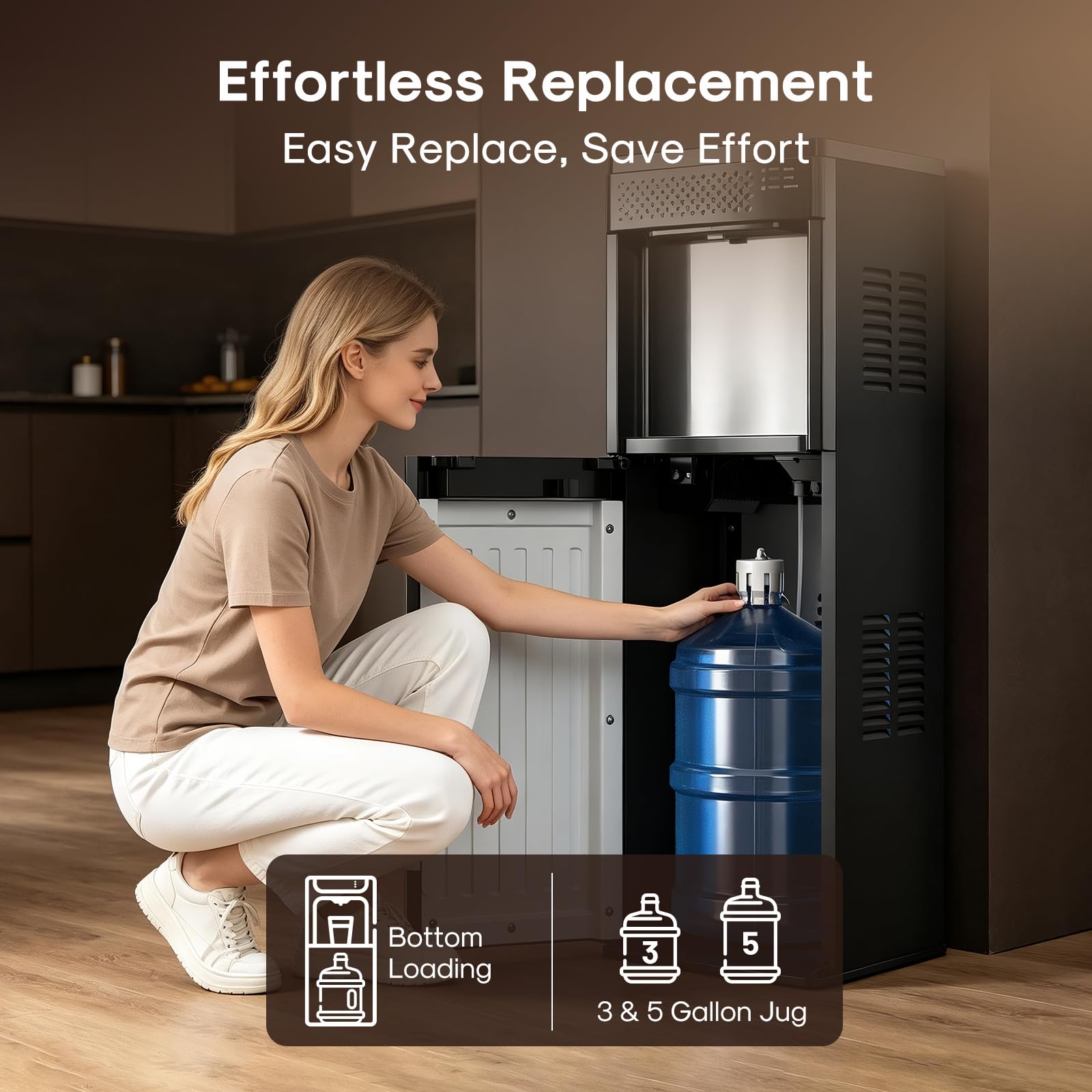 ICEPURE 3-in-1 Water Dispenser with Built-in Ice Maker, Water Cooler Dispenser for 5 Gallon Bottle Top Loading, Hot and Cold Water Dispenser with Child Lock for Home and Office, 33lbs/24H