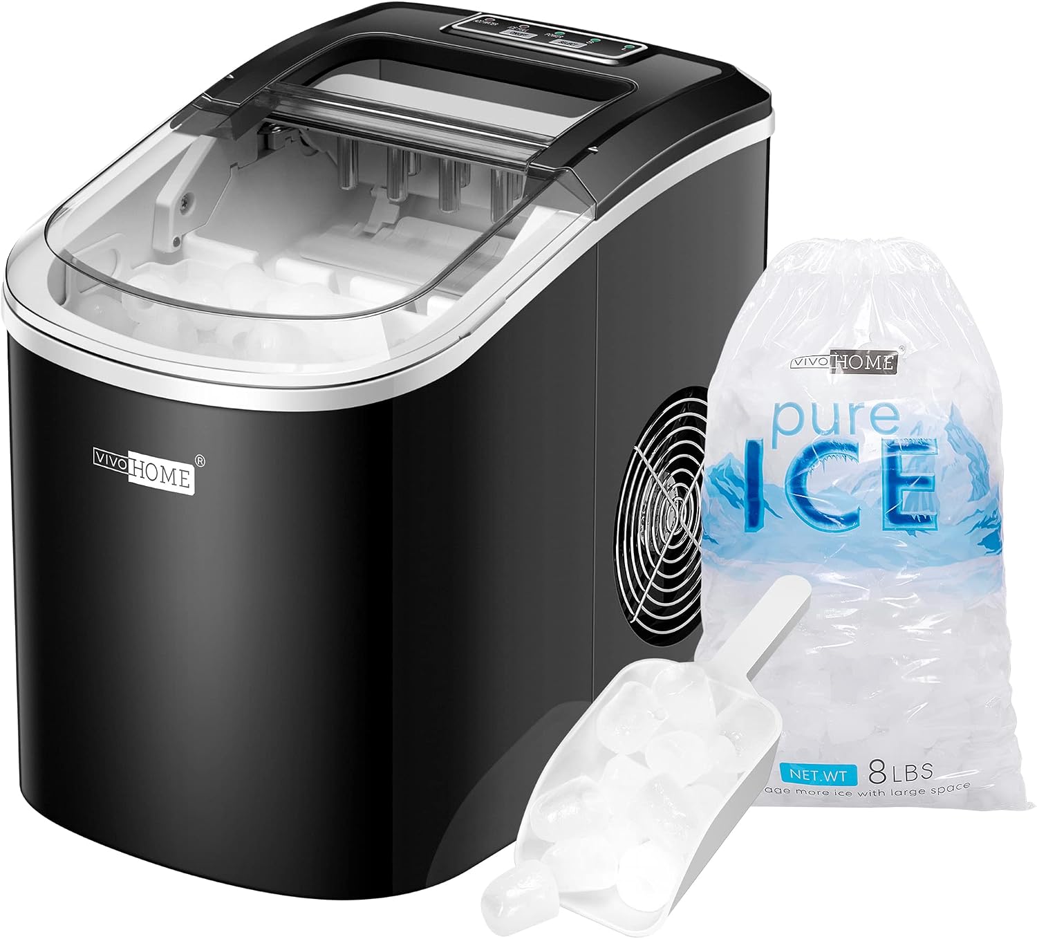 VIVOHOME Electric Portable Compact Countertop Automatic Ice Cube Maker Machine with Hand Scoop 10 Ice Bags and Self Cleaning Function 27lbs/Day Black