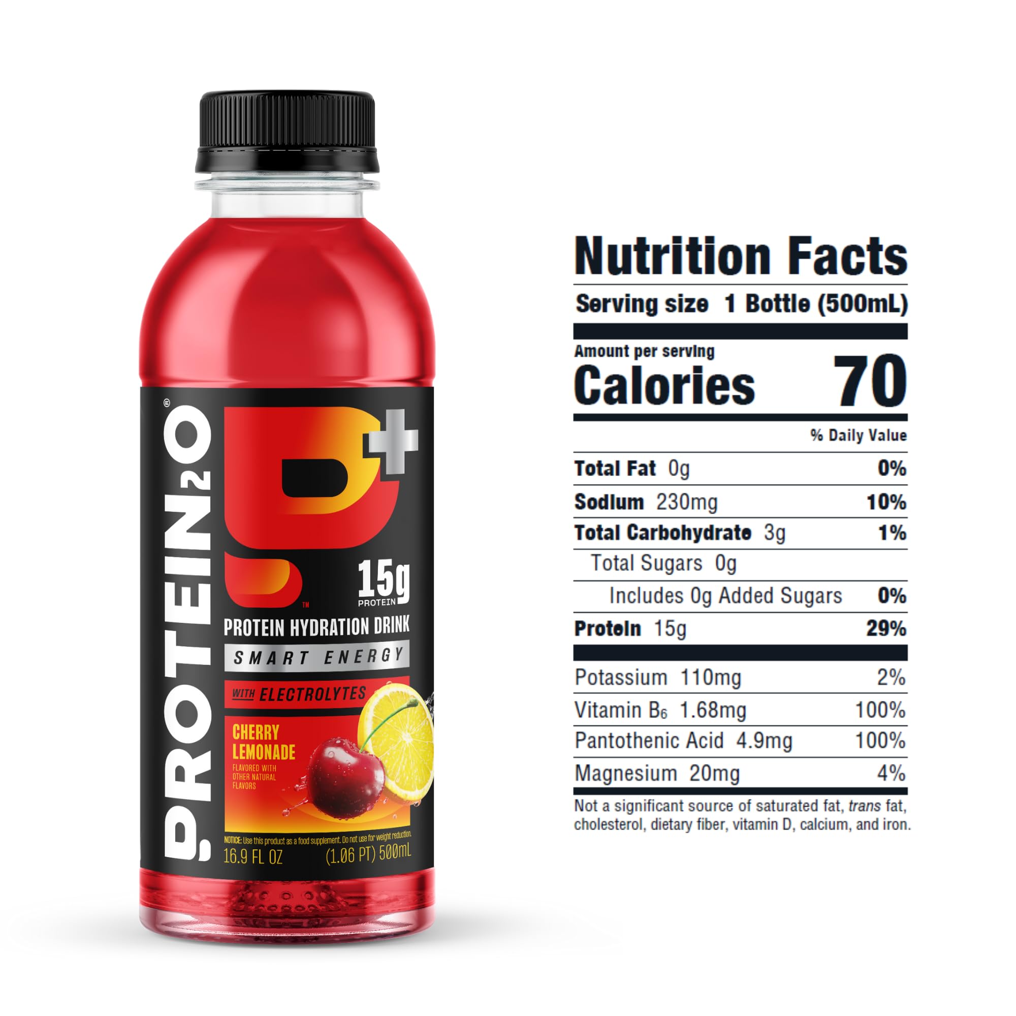 Protein2o 15g Whey Protein Isolate Hydration Drink Plus Energy & Focus, 350mg of Electrolytes, Vitamins B5 & B6, Sugar Free, Cotton Candy, 16.9 oz Bottle (Pack of 12)
