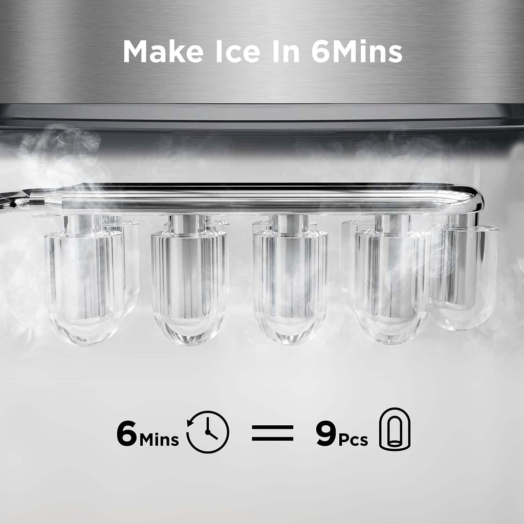 Silonn Nugget Ice Maker Countertop Pellet Machine with Self-Cleaning, Black | 36 lbs/24H, ice in 6 mins, soft chewable ice, removable cover, quiet operation, LED control panel, compact design