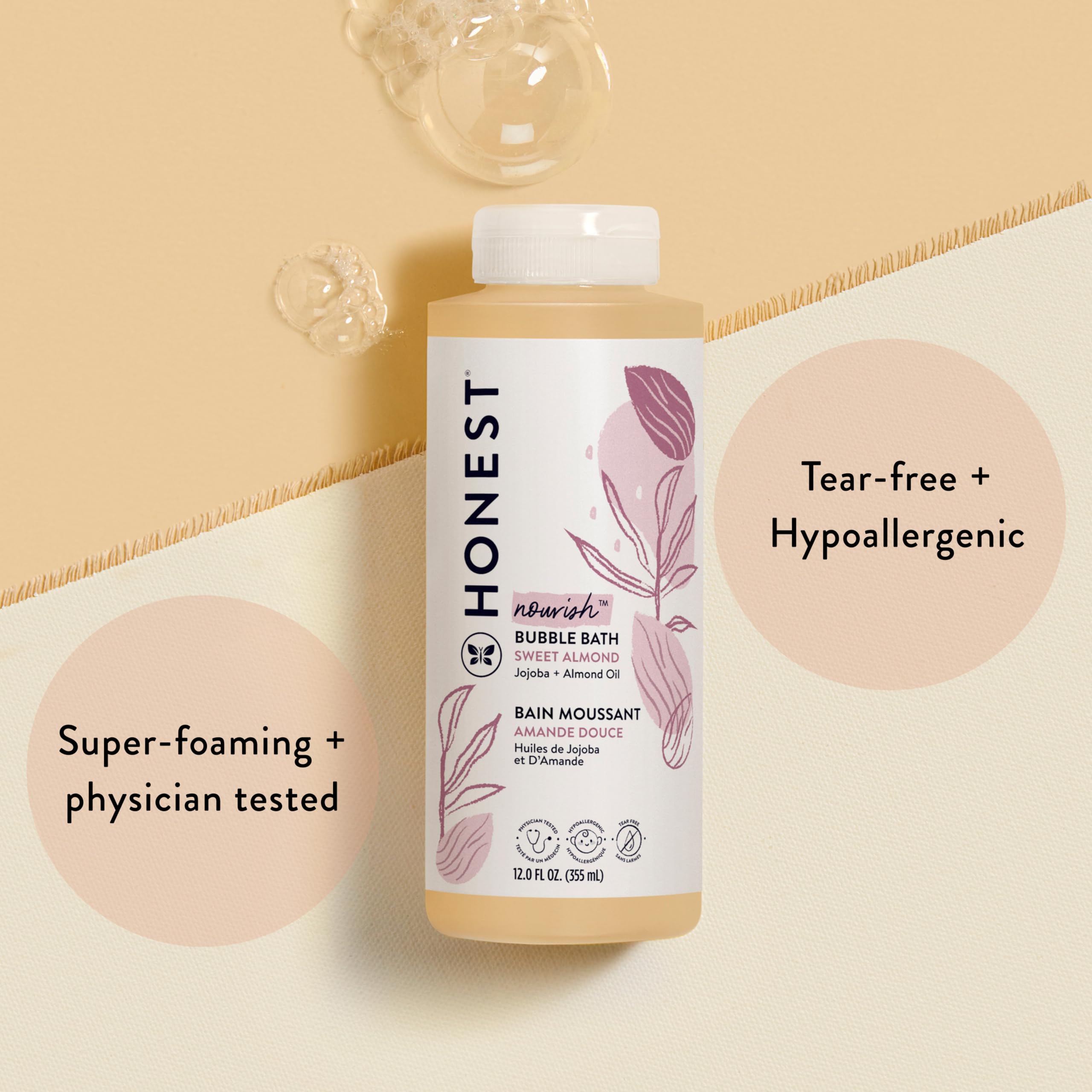 The Honest Company Foaming Bubble Bath Gentle for Baby, Naturally Derived, Tear-free, Hypoallergenic, Fragrance Free, Sensitive, 12 fl oz
